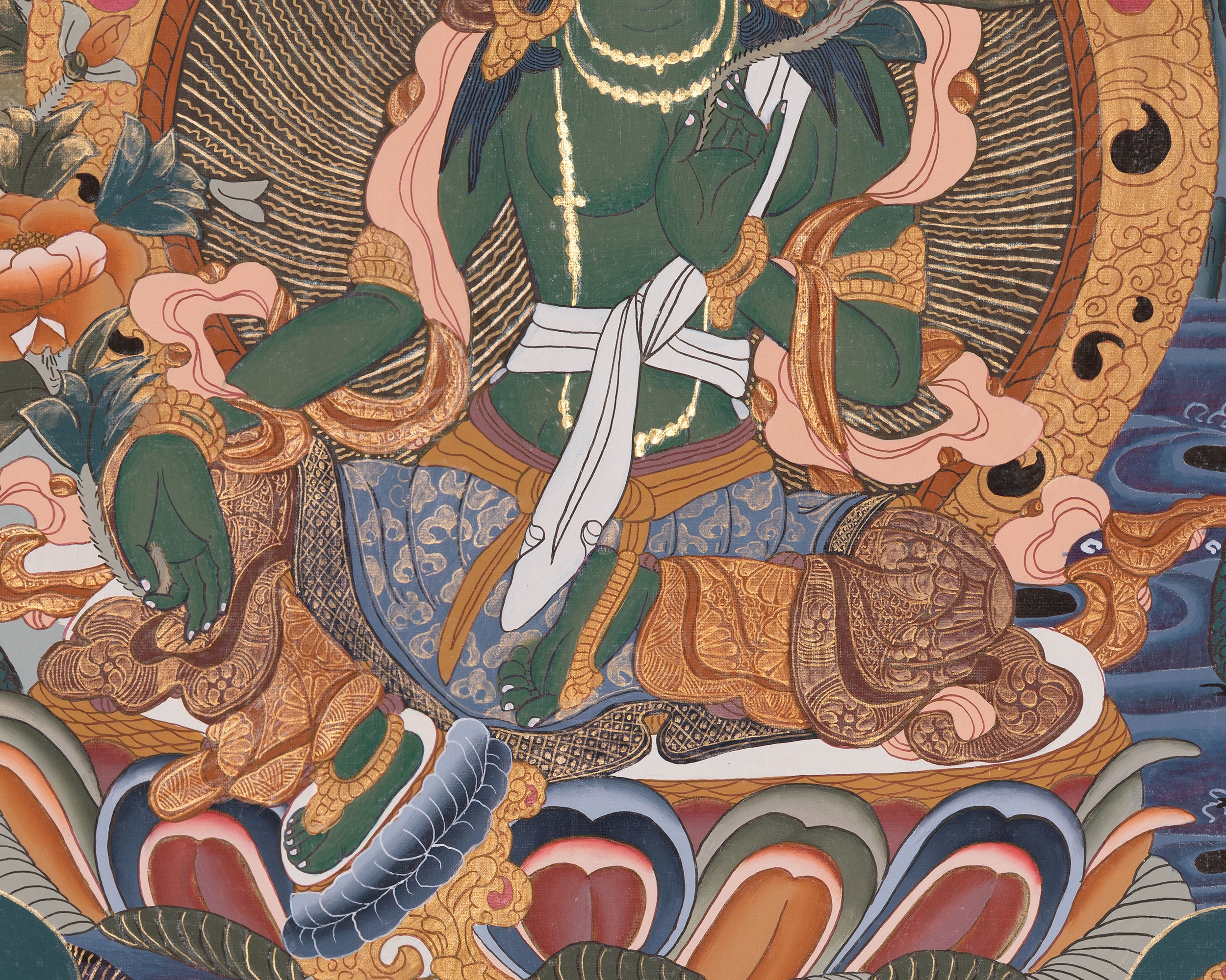 Original Hand-Painted Green Tara Thangka | Traditional Art | Bodhisattva | Compassion, Wisdom and Protection |
