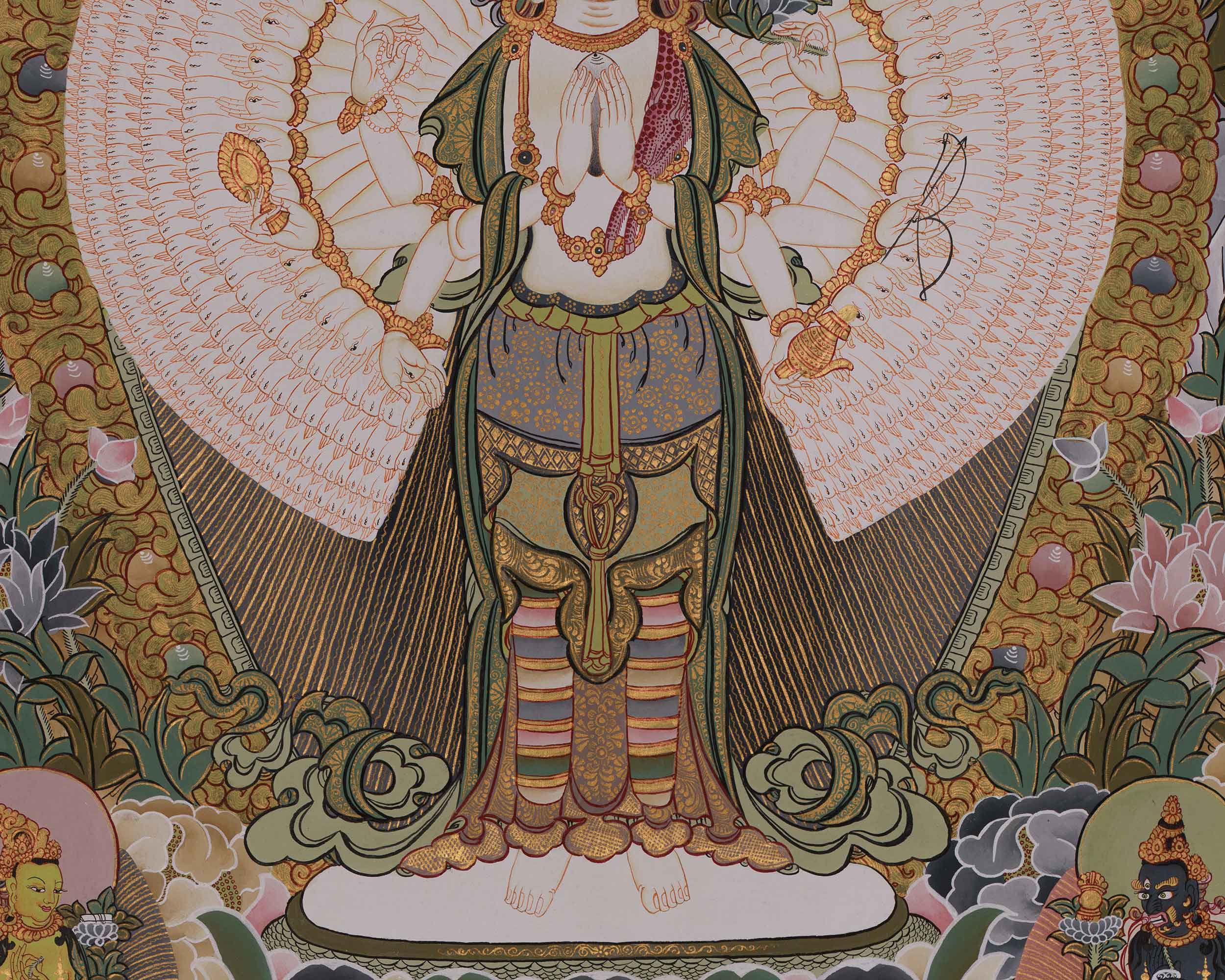 Spiritual Thangka Of 1000 Armed Chenrezig | Avalokiteshvara | Meditation Art