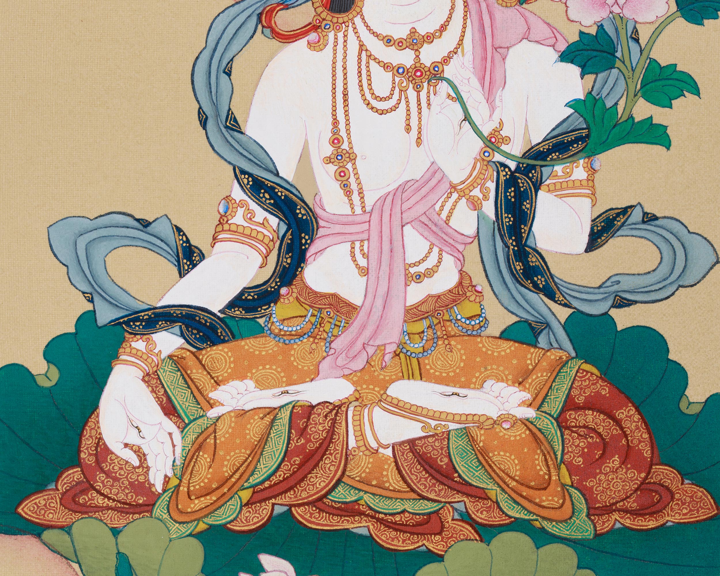 Thangka of White Tara, Amitayus, and Namgyalma | Divine Union of Healing, Compassion, and Spiritual Protection