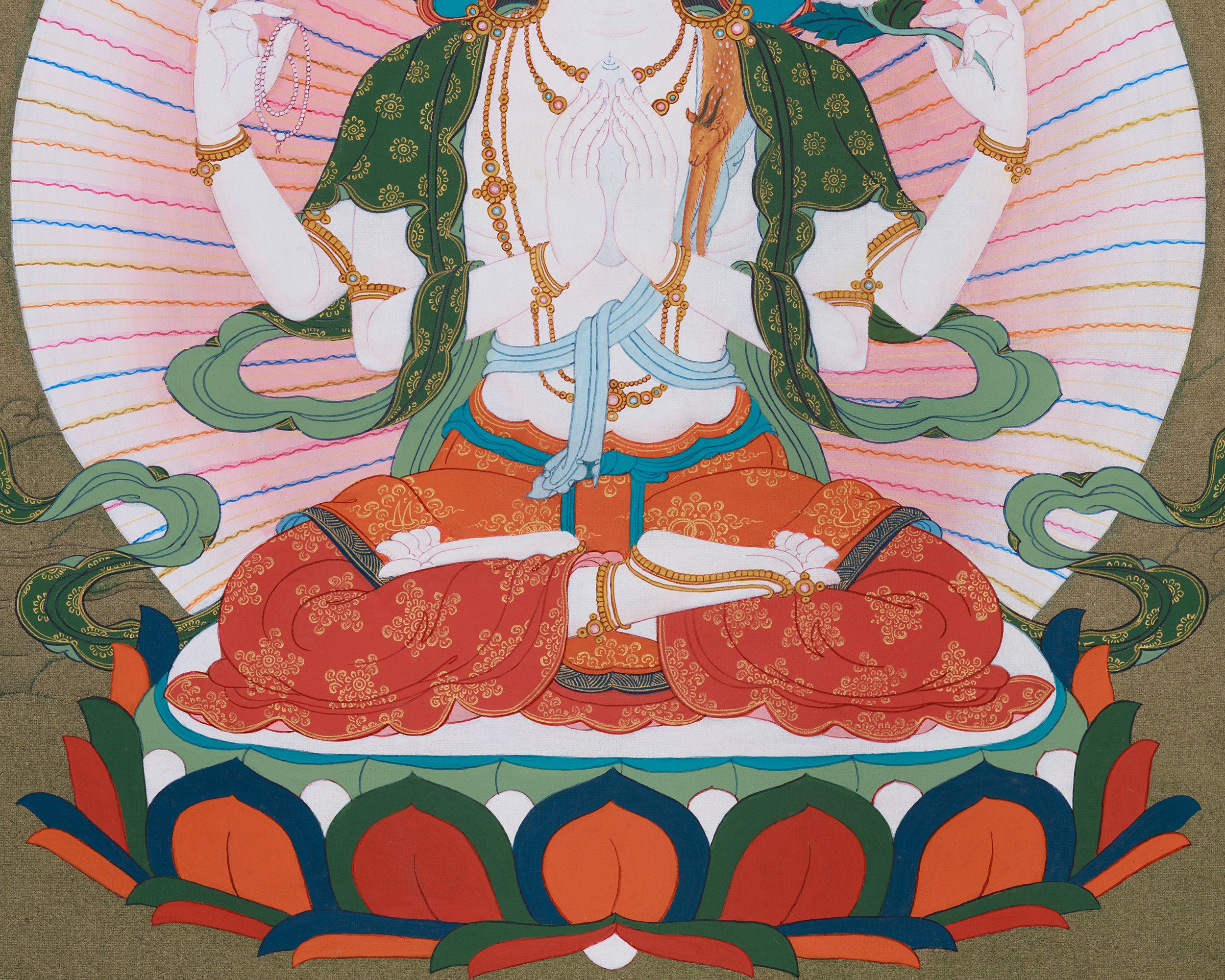 Tibetan Bodhisattva Four Armed Chenrezig Thangka | Buddha of Compassion