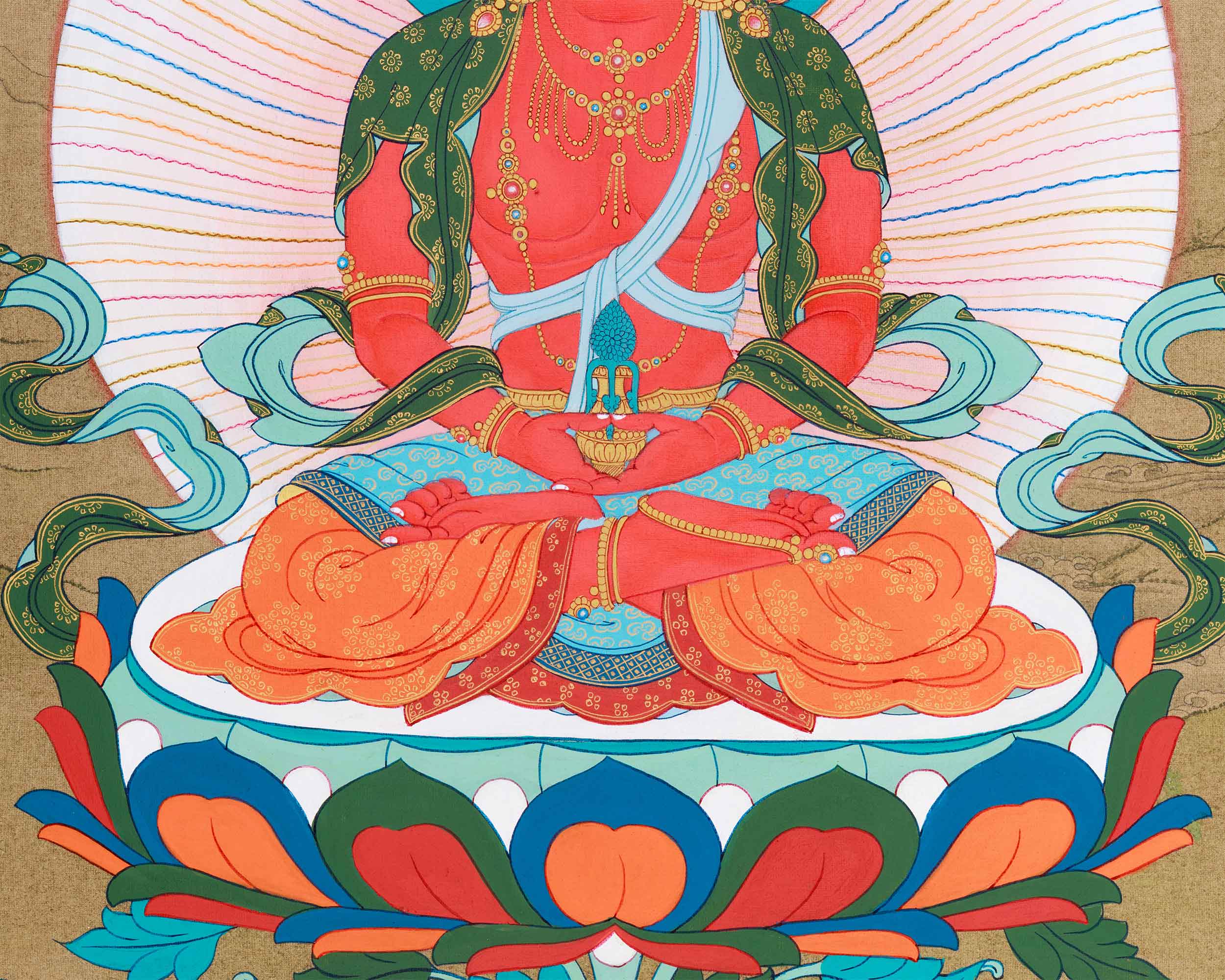 Long Life Buddha Amitayus, White Tara & Namgyalma Thangka | Healing & Protection Deities