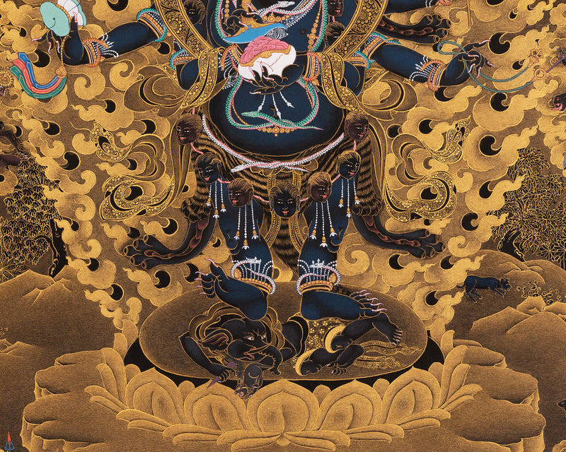 Shangpa Kagyu Mahakala Giclee Canvas Print | Mahakala Protectors and Buddha Akshobhya