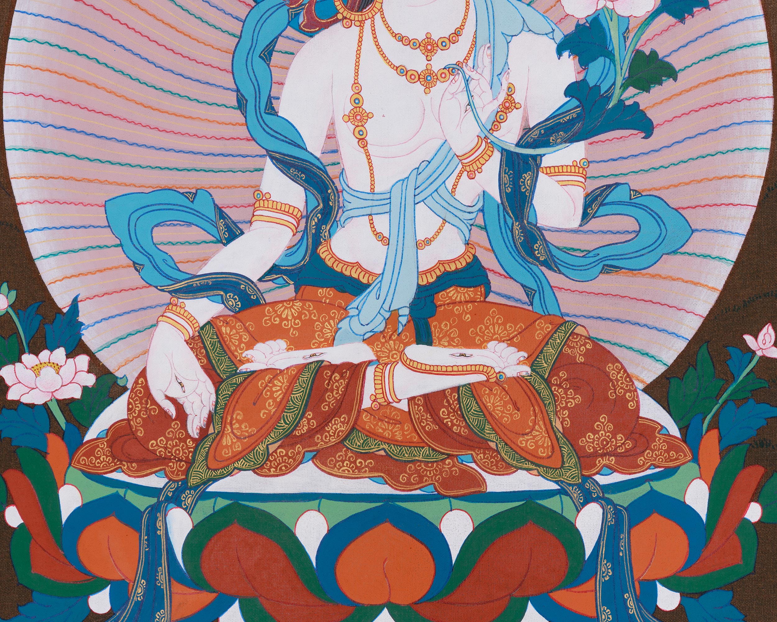 Three Long Life Deities Thangka: White Tara, Amitayus Buddha and Namgyalma