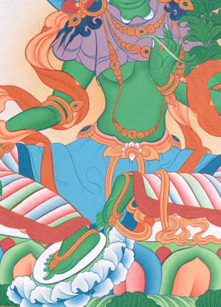 Green Tara Thangka with Other Deities | Wall Art for Tranquility
