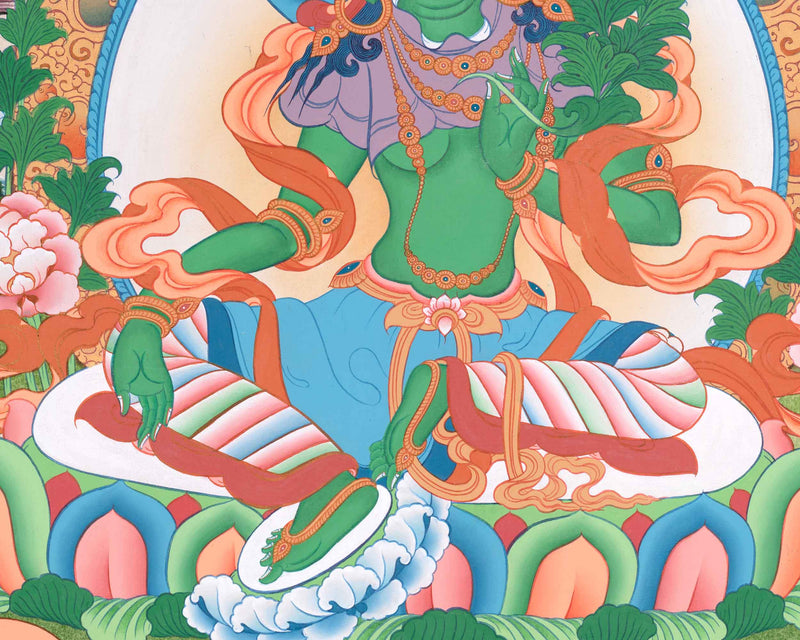 Green Tara Thangka with Other Deities | Wall Art for Tranquility