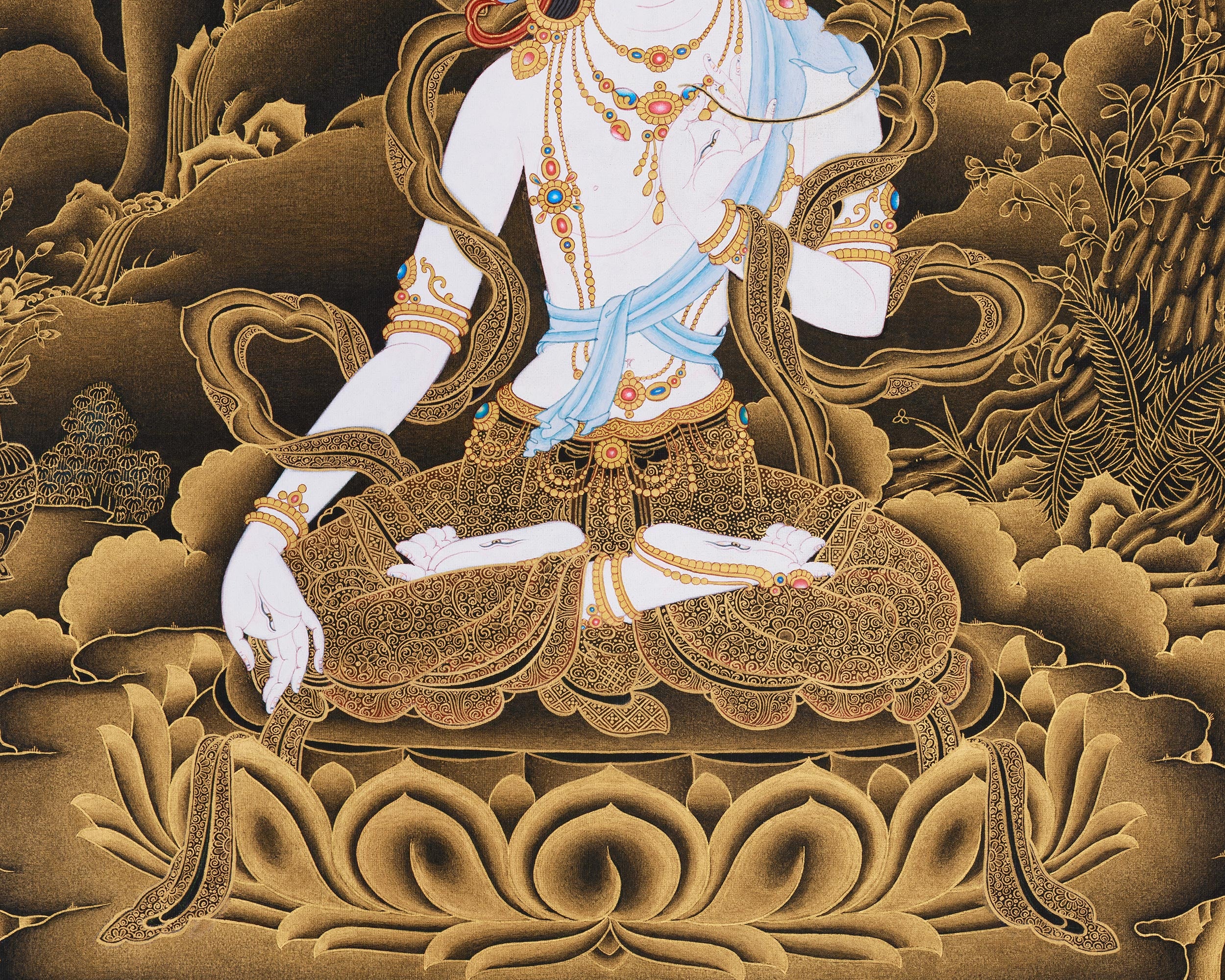 Premium White Tara Bodhisattva Painting | Divine Mother of Healing and Longevity