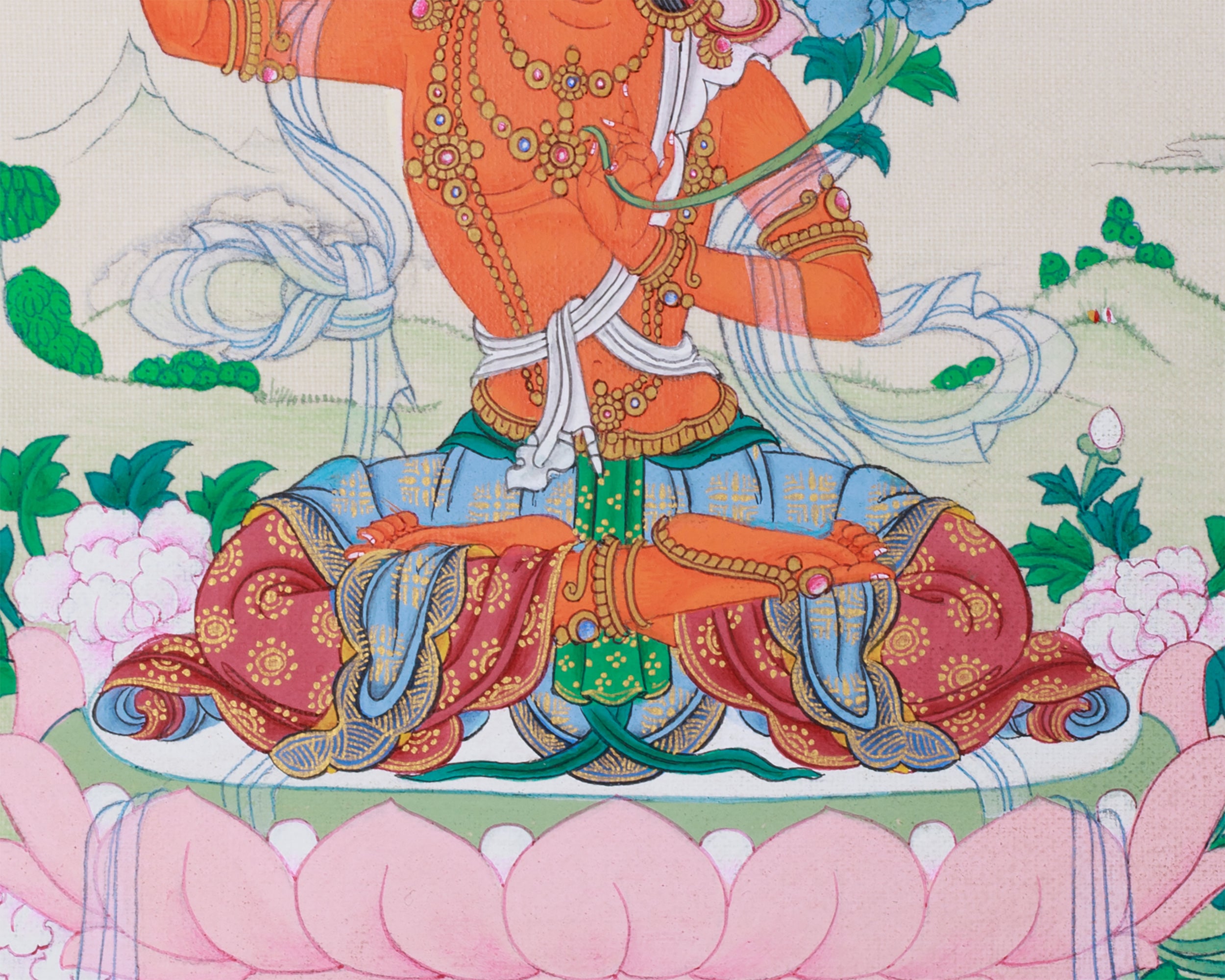 Tibetan Bodhisattva Manjushri Thangka | Small Canvas Artwork
