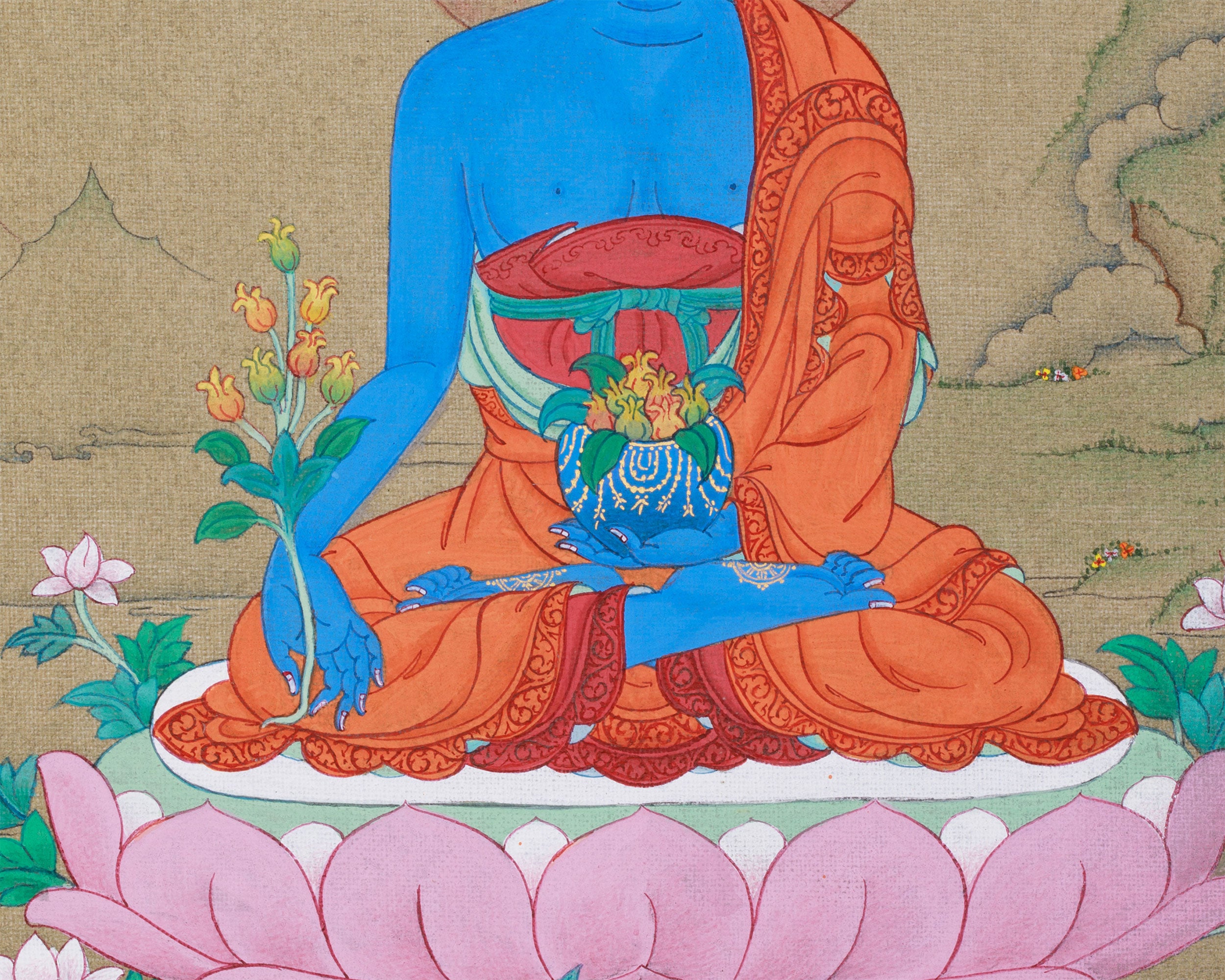 Bhaisajyaguru’s Blessing | Medicine Buddha Thangka for Meditation & Balance