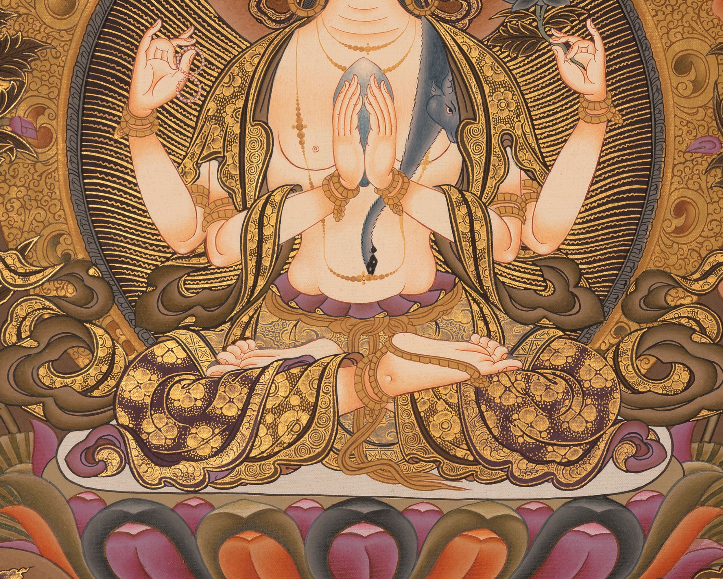 4Armed Chengrezig Thangka | Traditional Buddhist Painting