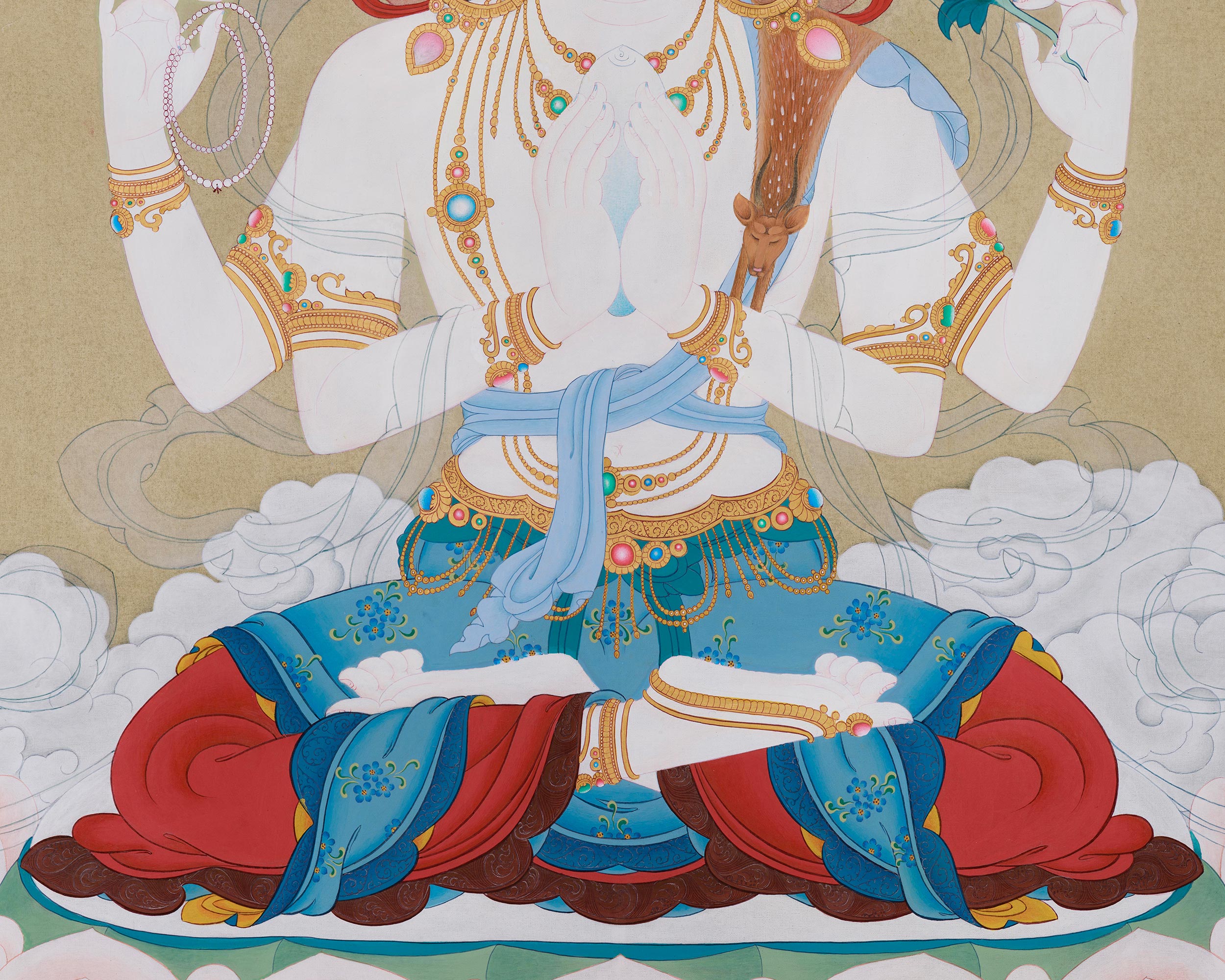Original Hand-Painted Four-Armed Avalokiteshvara | A Majestic Thangka of Infinite Compassion