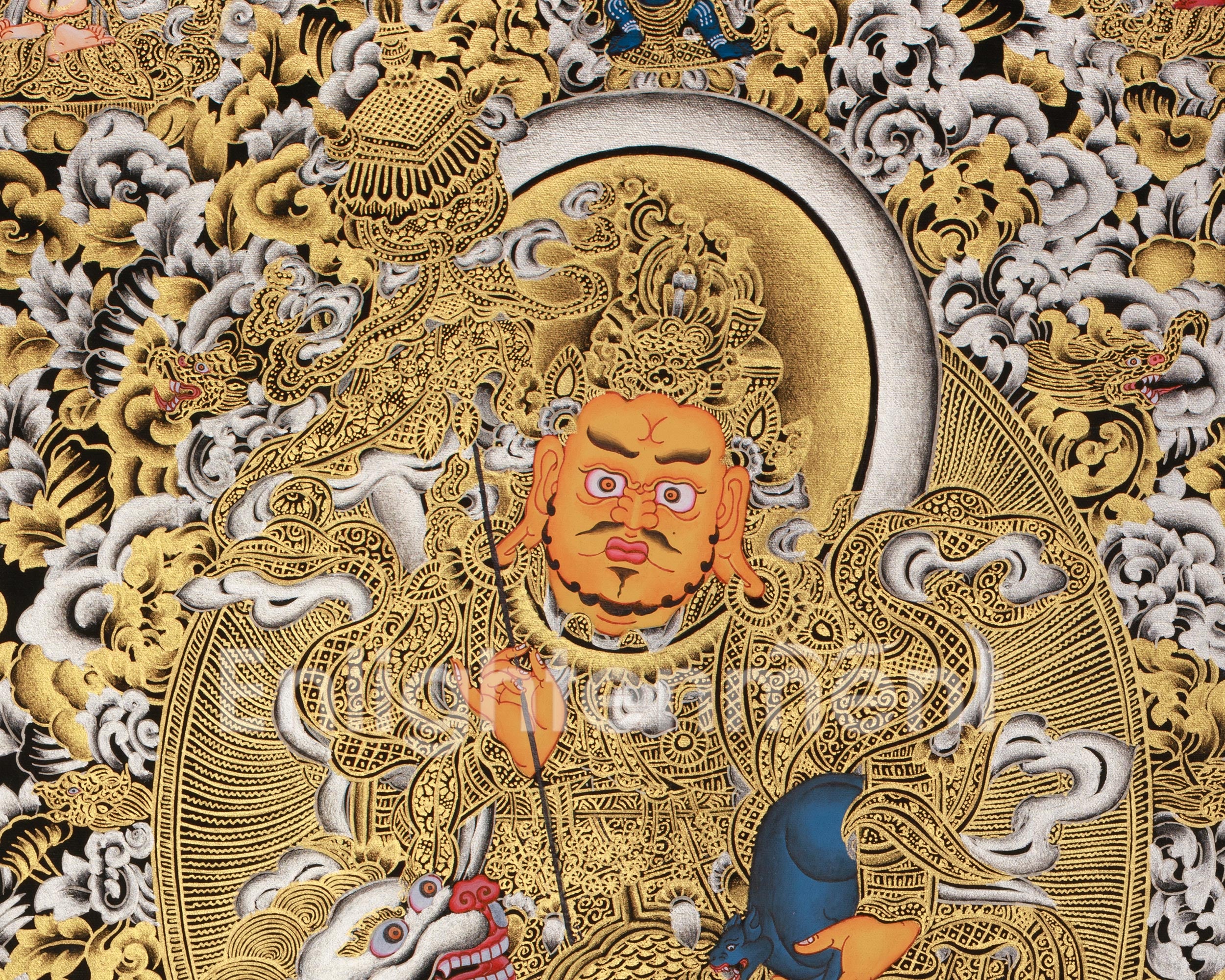 Rare Five Dzambhalas Thangka Masterpiece | Pure Silver & Gold Splendor