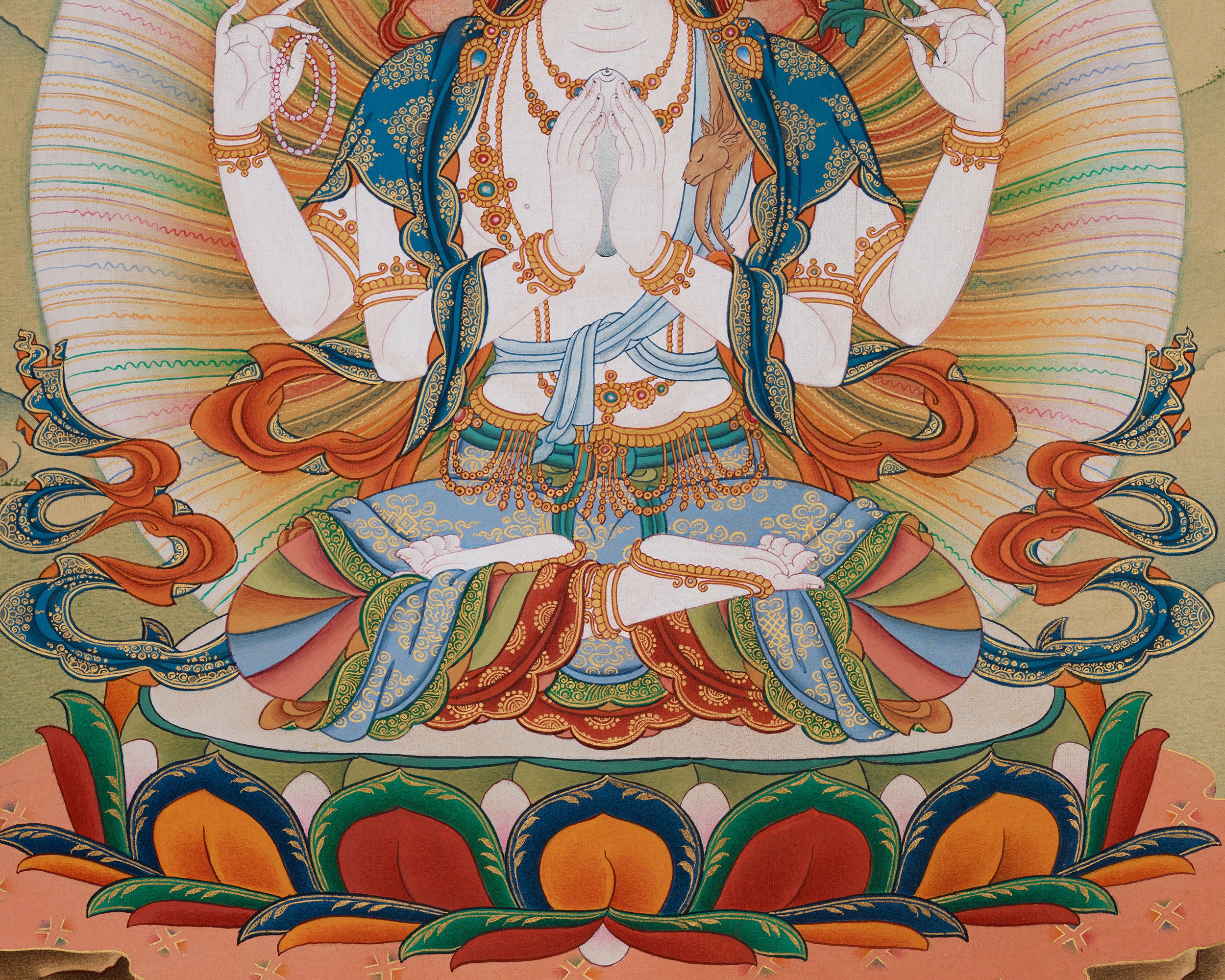 Tibetan Compassion Deity, Chenrezig | Divine Trio: Avalokiteshvara, Manjushri, and Vajrapani