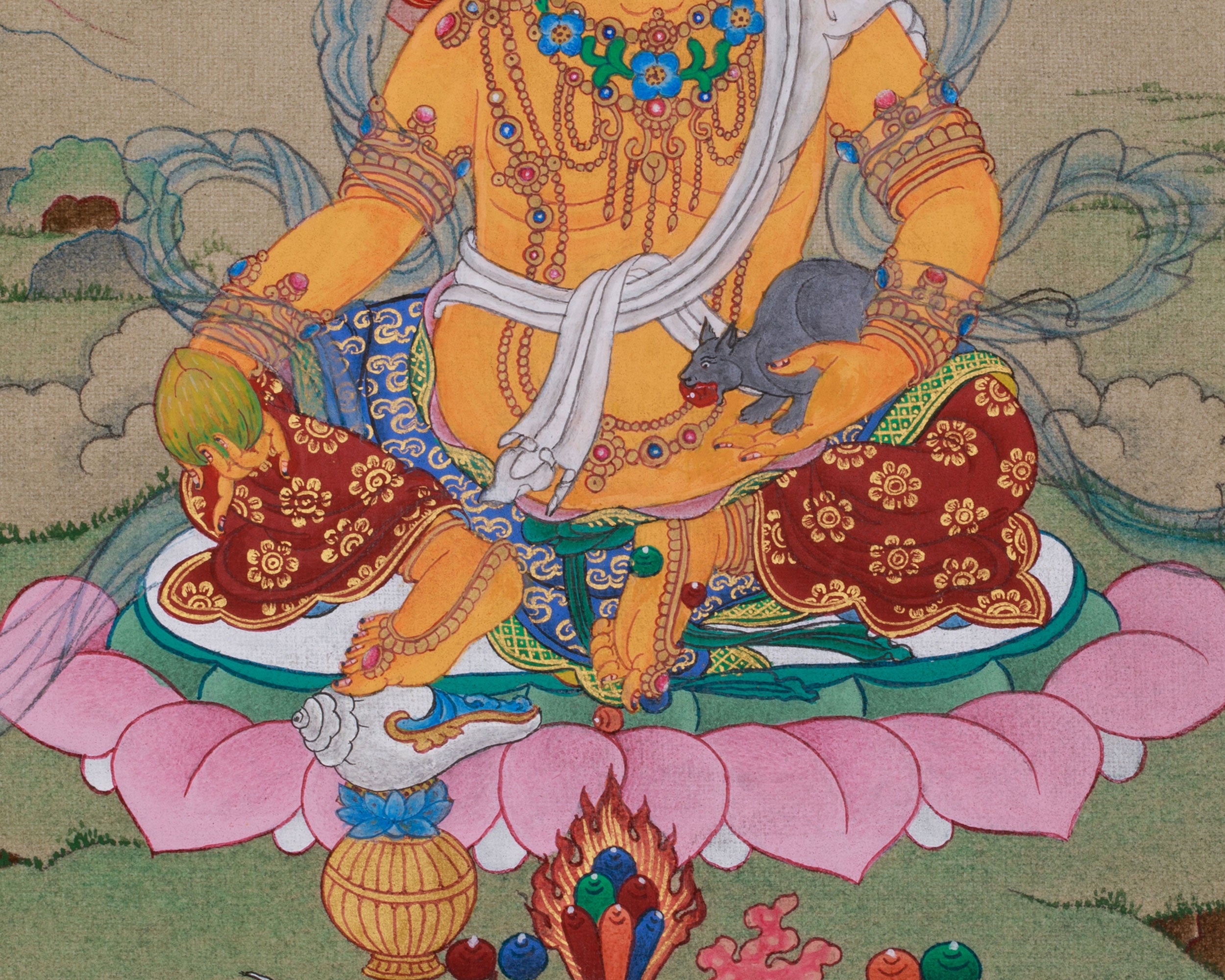 Original Thangka of Yellow Dzambhala | Buddha of Wealth and Prosperity