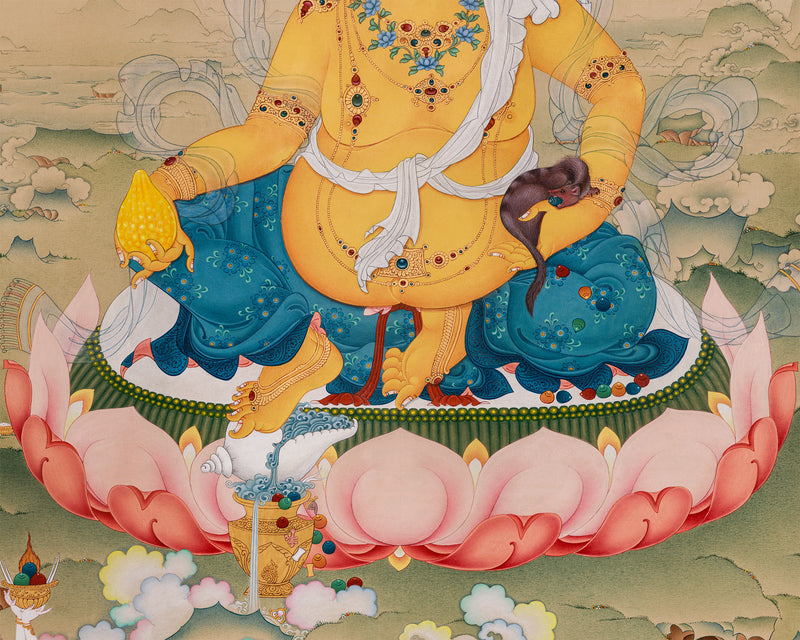 Premium Dzambala Thangka: Hand-Painted with Natural Stone Colors from Lhasa