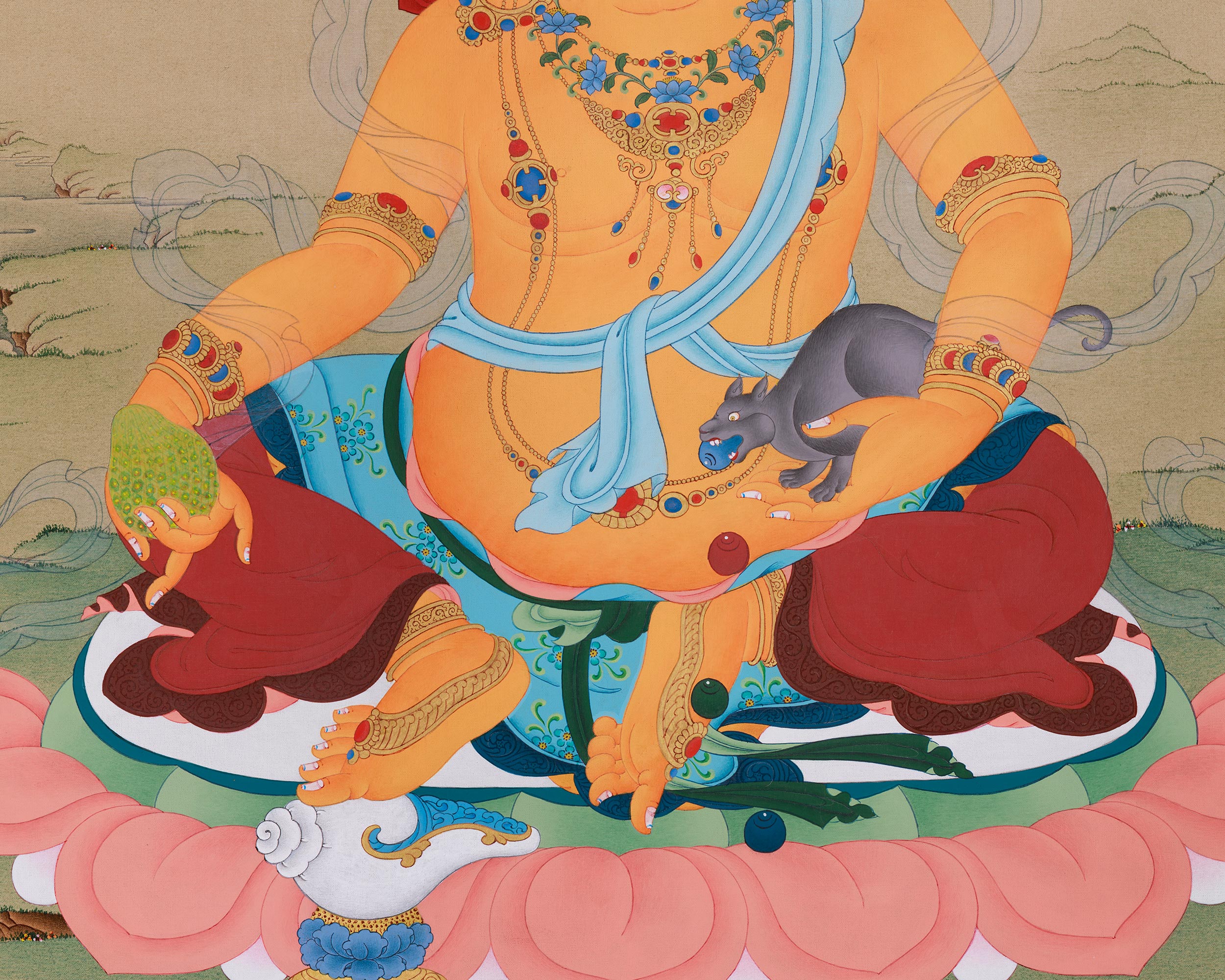 40 Inches Dzambhala Thangka | The Deity of Wealth, Prosperity, and Spiritual Abundance