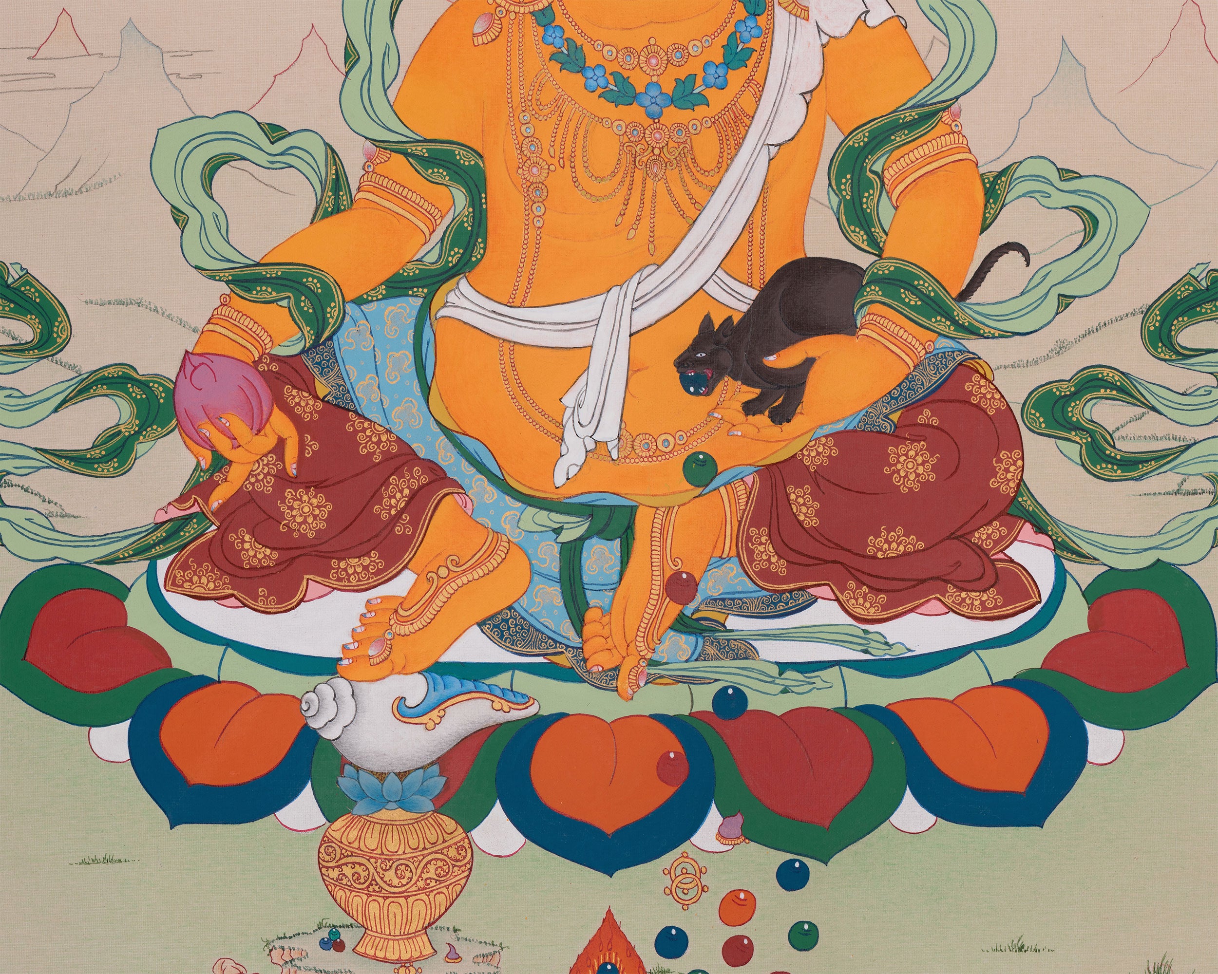 God of Abundance, Dzambhala Thangka | Tibetan Buddhist Wealth Deity