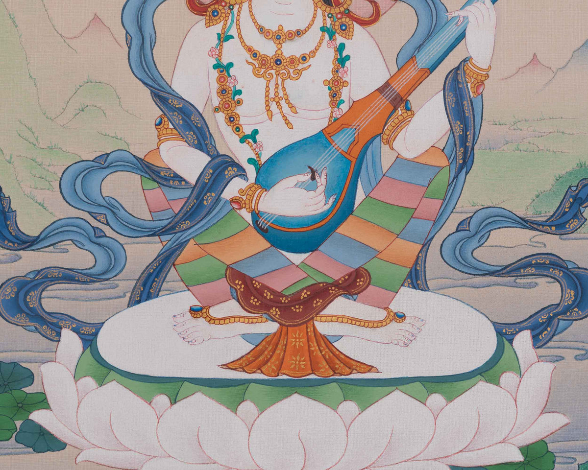 Saraswati Meditation Thangka | Goddess of Wisdom, Knowledge, and Creative Expression