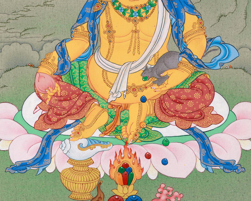 Small Dzambhala Thangka | Hand-Painted in Karma Gadri Style