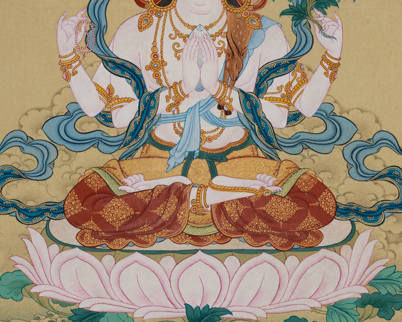 Bodhisattva Chenrezig with Amitabha Buddha | Artistic Elegance in Lhasa Stone Hues