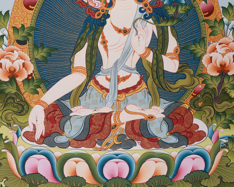 Mother Goddess Tara Thangka | Hand-Painted White Tara Artwork