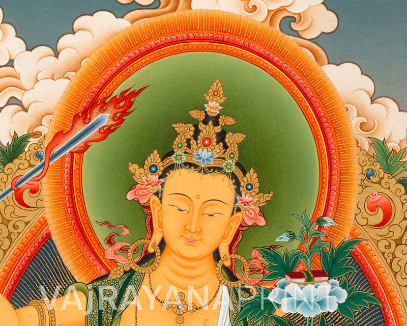 Manjusri Bodhisattva Paubha Print For Spiritual Room Decoration | Manjushri The Bodhisattva Of Wisdom