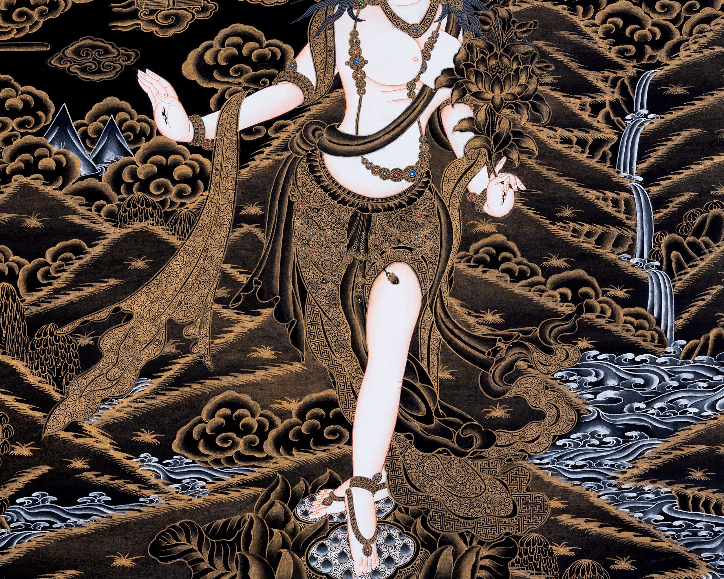 Divine Standing White Tara Painting | Goddess of Healing and Protection