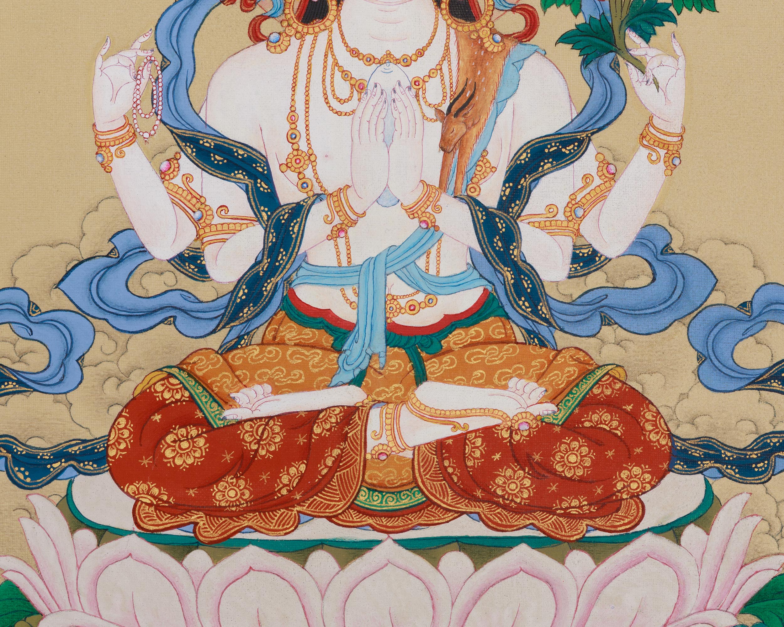 Traditional Thangka of Chenrezig with Amitabha Buddha | The Compassionate and Enlightened Beings