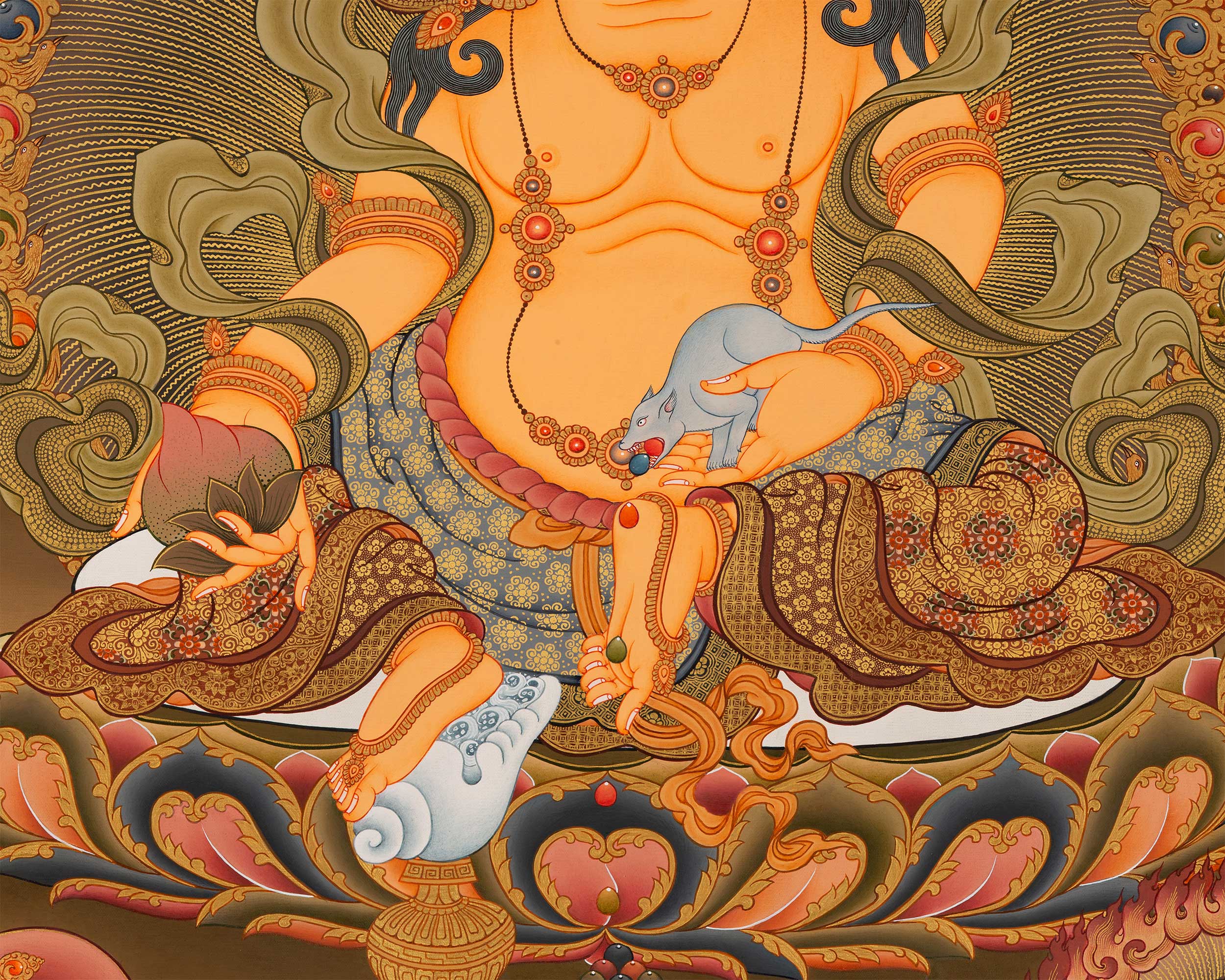 Dzambala Thangka Painting | Buddhist Wall Decor Painting | Traditional Himalayan Art