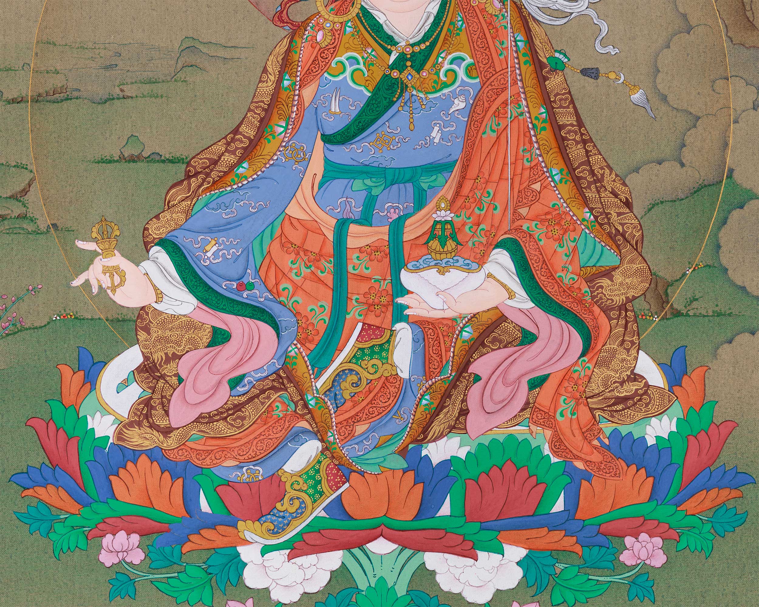 24 Inches Guru Rinpoche Thangka | Tibetan Art of Spiritual Mastery and Protection