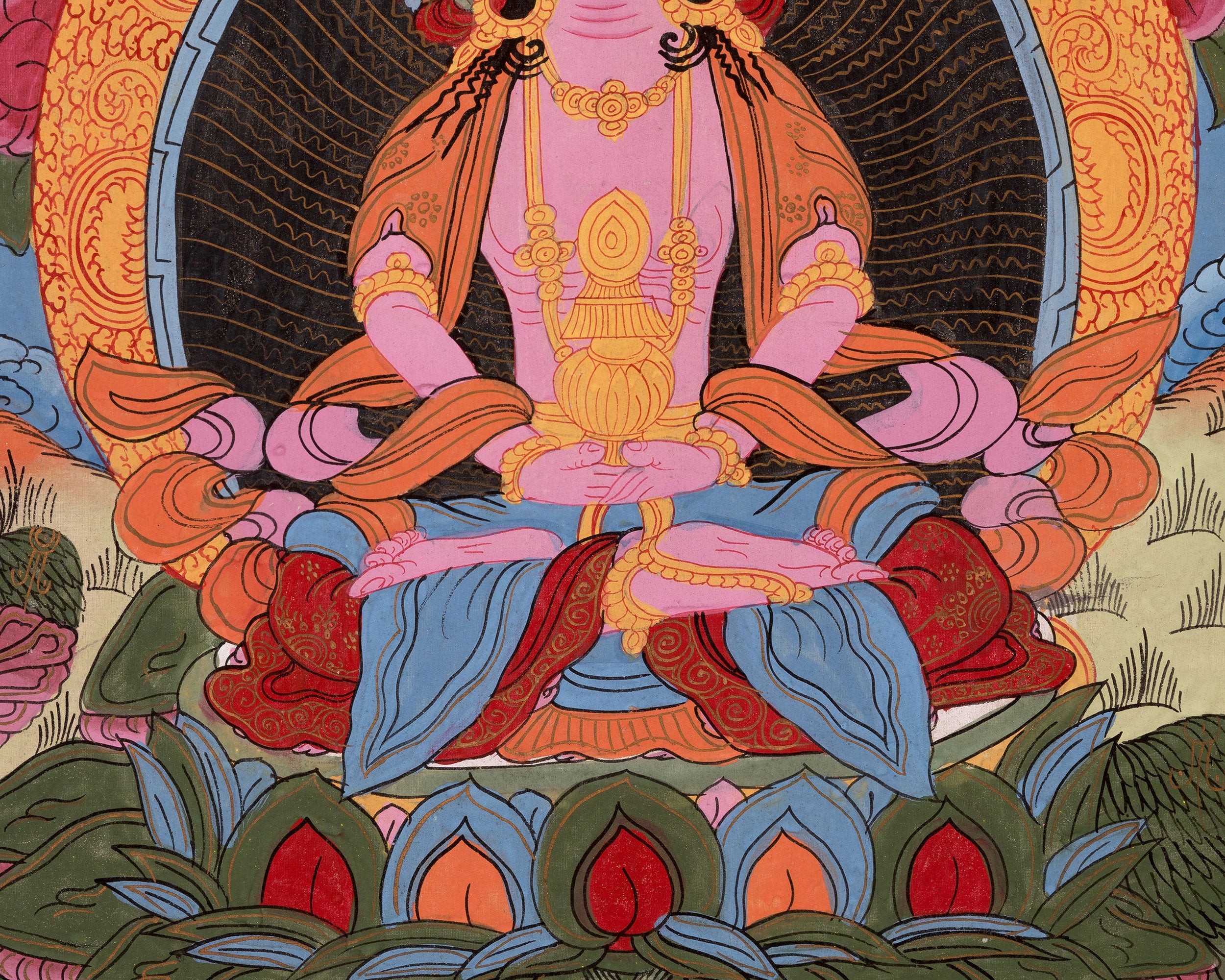 Vintage Amitayus Buddha Thangka | Tibetan Longevity Deity Artwork