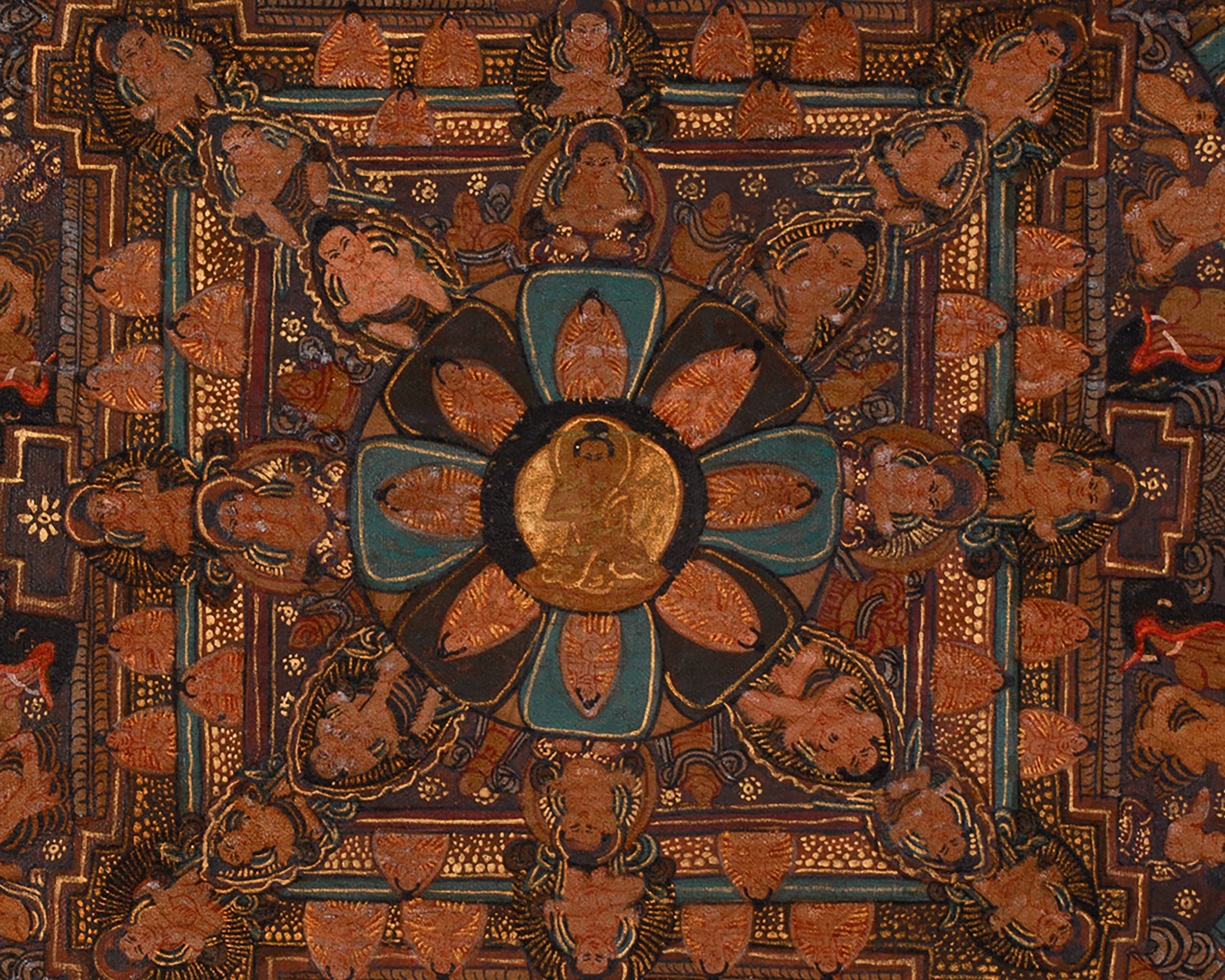 Hand-Painted Vintage Buddha Mandala | Tibetan Buddhist Painting