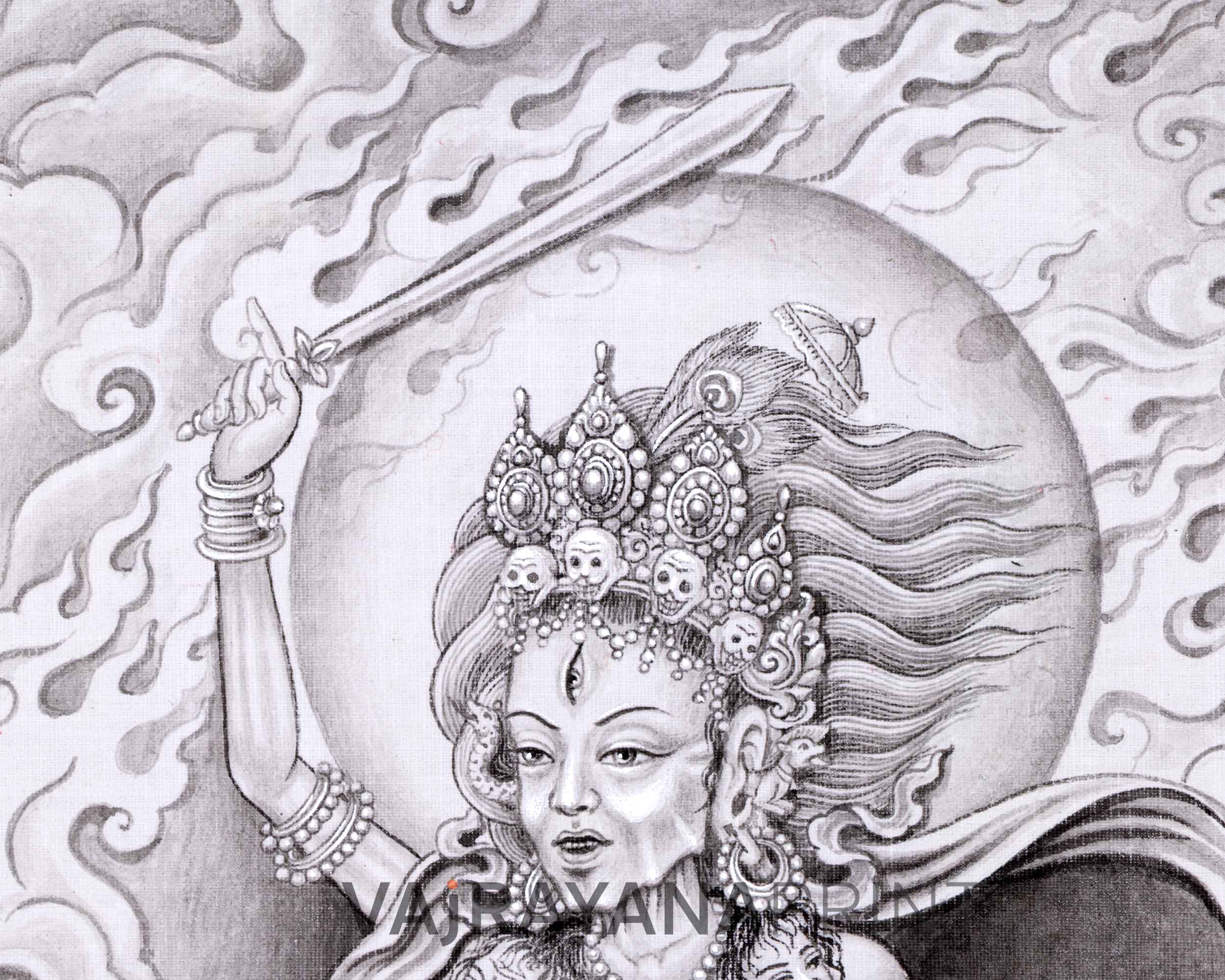 Divine Protector: Palden Lhamo Thangka Print | Mahakala Thangka Artwork | Spiritual Guidance Print
