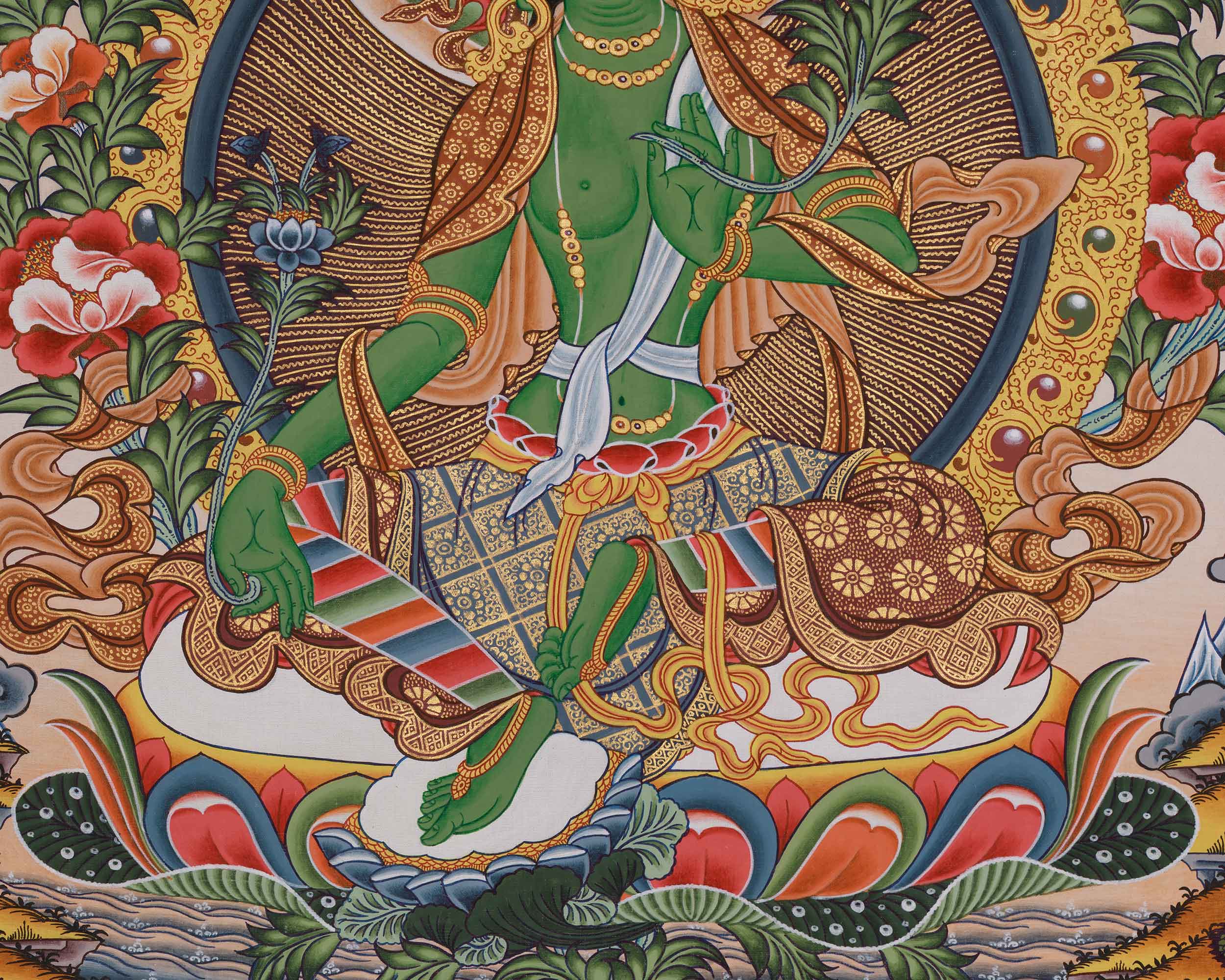 Tibetan Deity Shyama Tara Thangka | Green Tara Female Deity