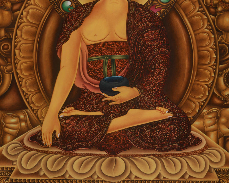 Peaceful Shakyamuni Buddha Thangka | Seated on His Majestic Throne