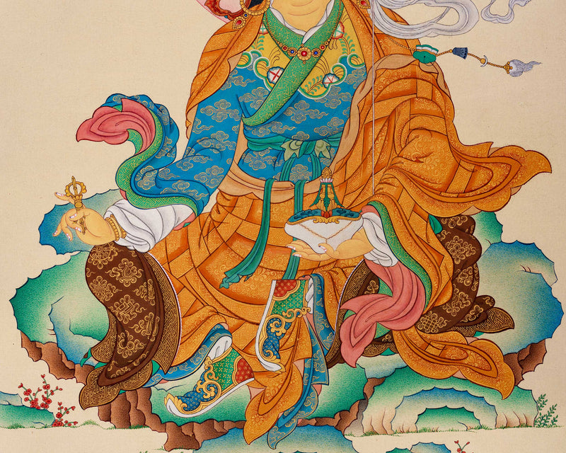 Sacred Lotus Master Guru Rinpoche Thangka | Traditional Lhasa's Stone Pigments | Sacred Tibetan Art