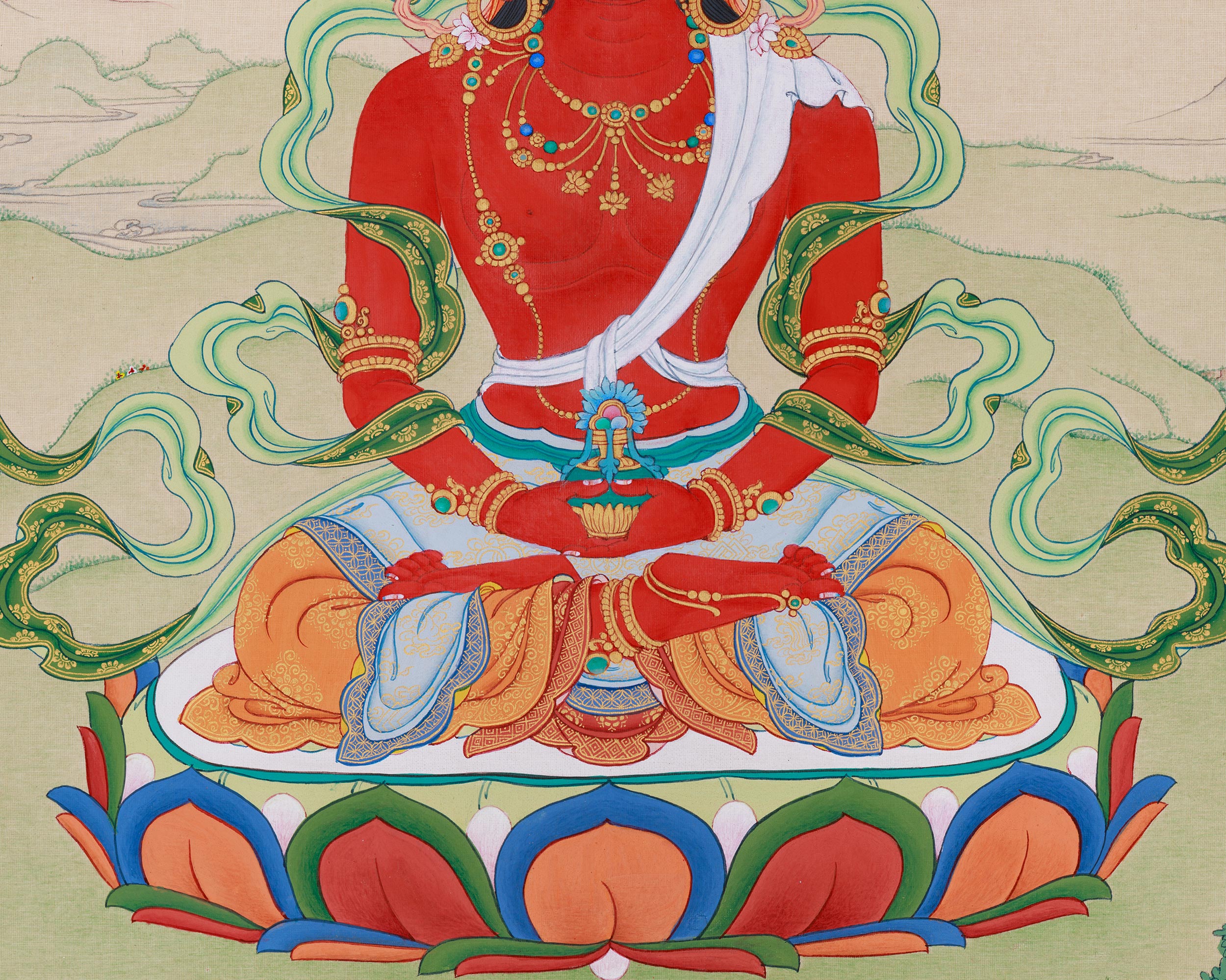 Red Buddha Amitayus | A Sacred Thangka of Longevity, Healing, and Wisdom