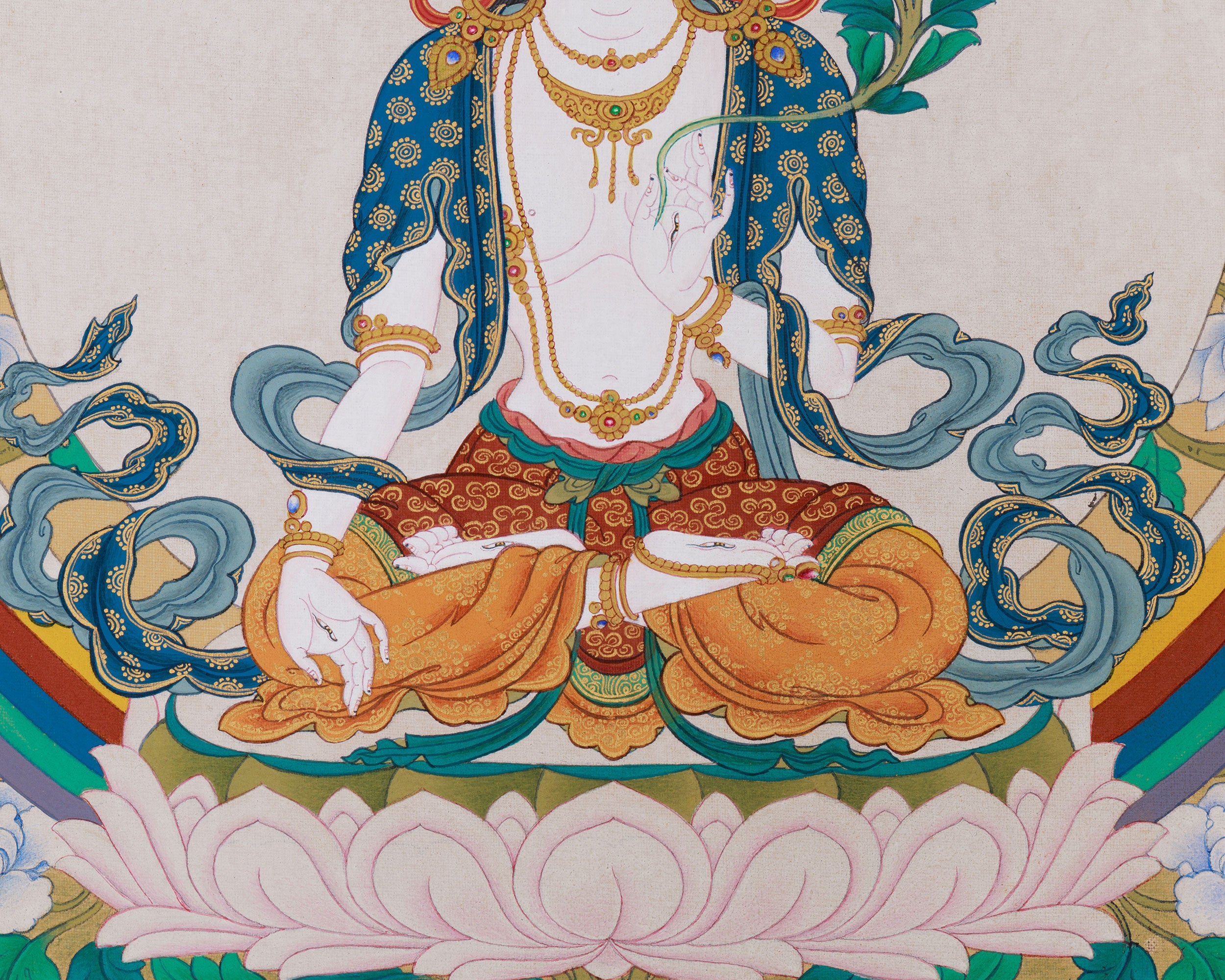 Rare Tibetan Goddess White Tara Painting | Goddess of Longevity and Healing