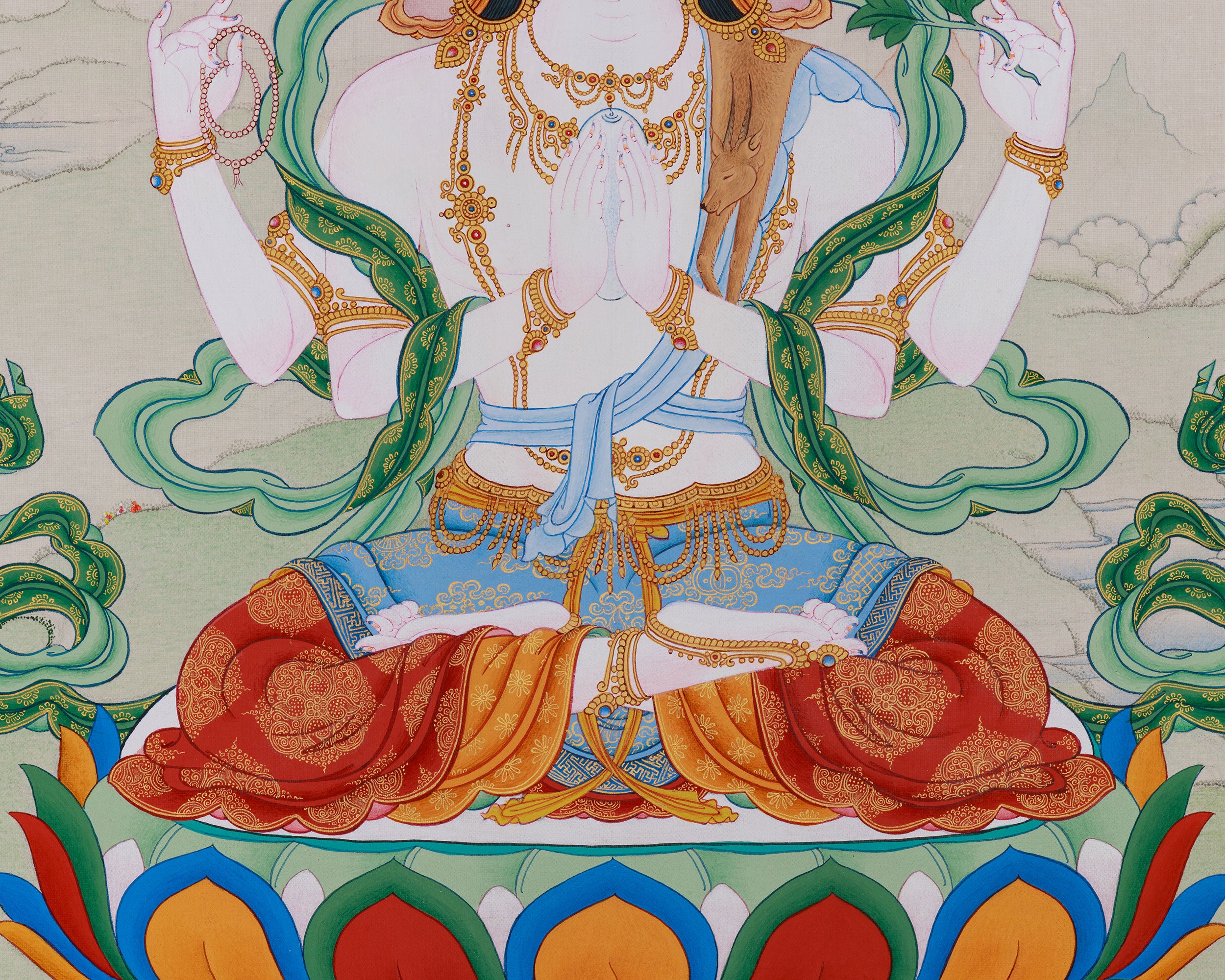 Authentic Tibetan Thangka of Chenrezig | Symbol of Loving-Kindness and Awakening