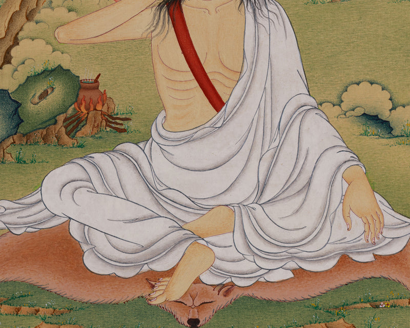 Tibetan Siddha Milarepa Thangka | Buddhist Art of the Enlightened Yogi