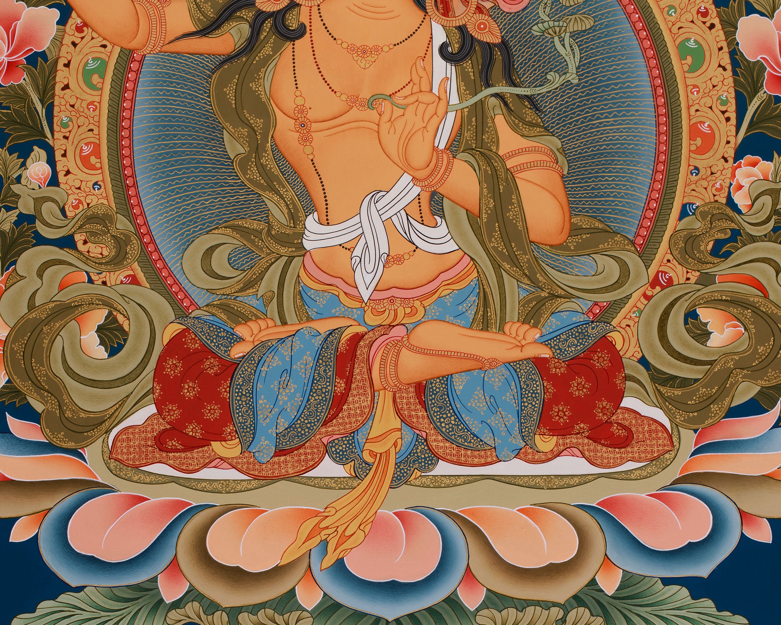 Hand-Painted Bodhisattva Manjushree Thangka | Large Buddhist Artwork of Wisdom Buddha