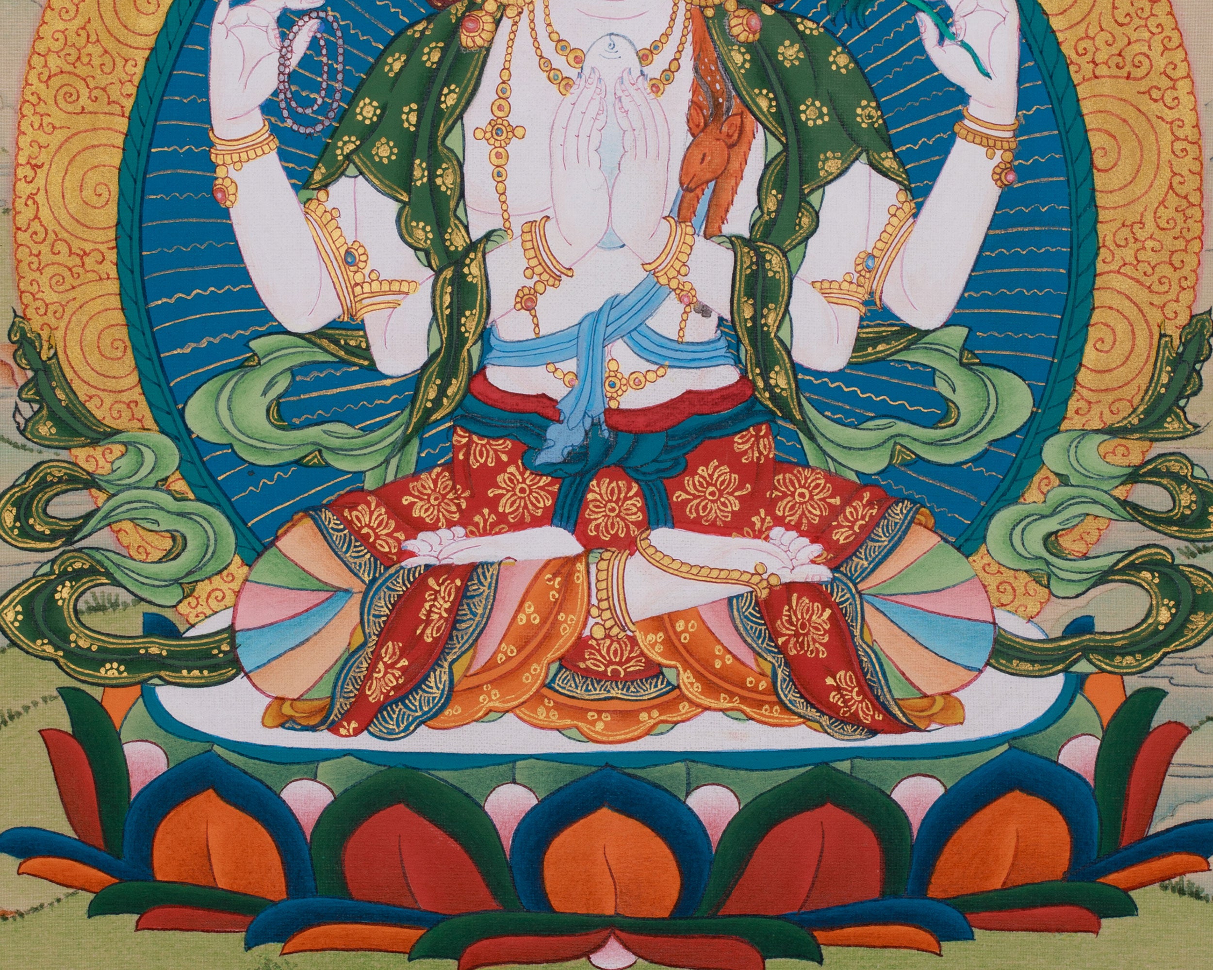Sacred Four-Arms Avalokiteshvara Artwork | Bodhisattva of Compassion and Protection