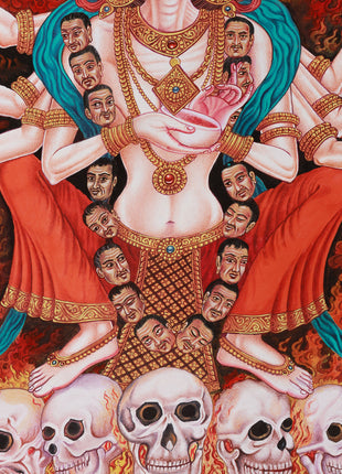 Wrathful Chamunda Thangka | The Fierce Goddess of Tantric Rites