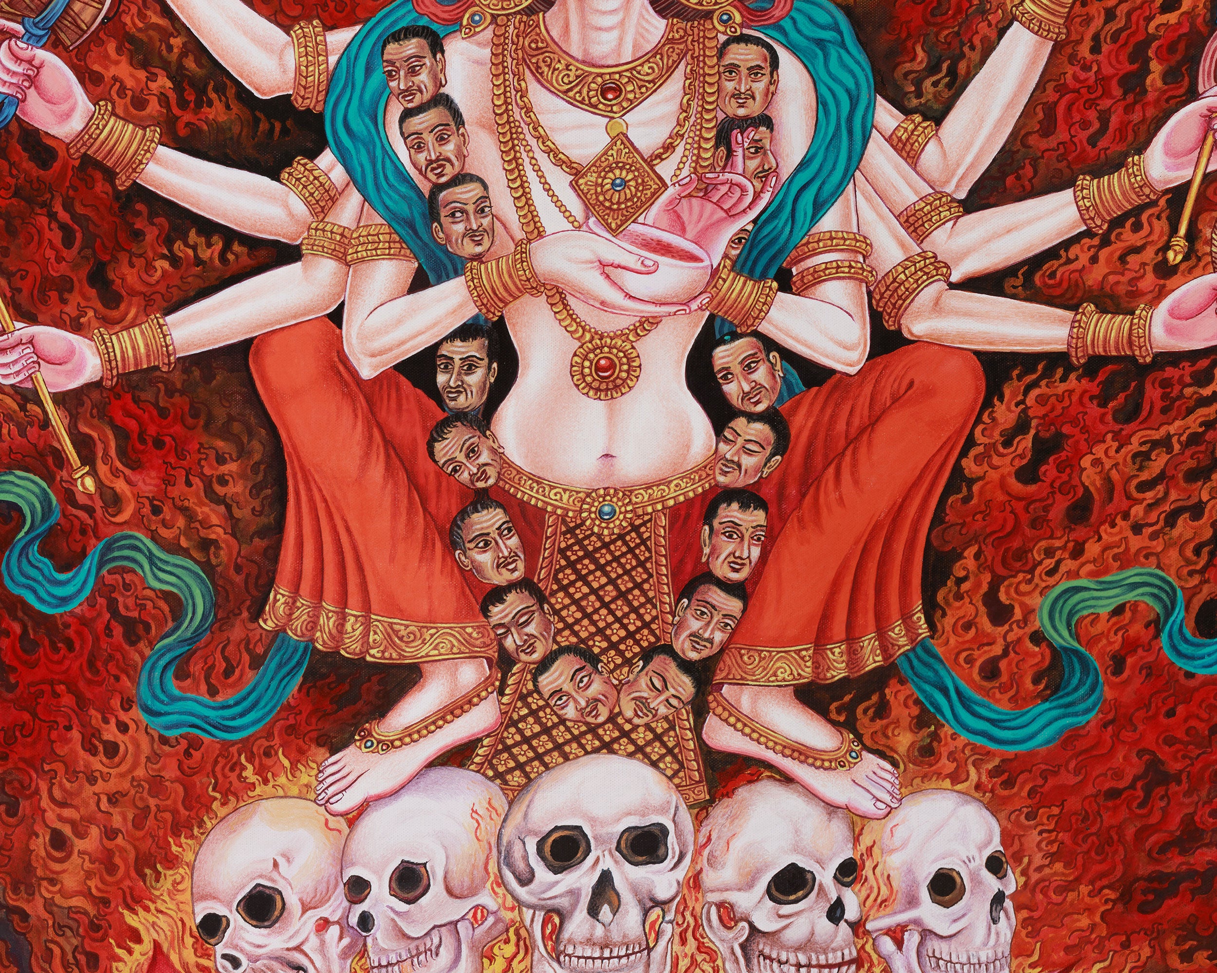 Wrathful Chamunda Thangka | The Fierce Goddess of Tantric Rites