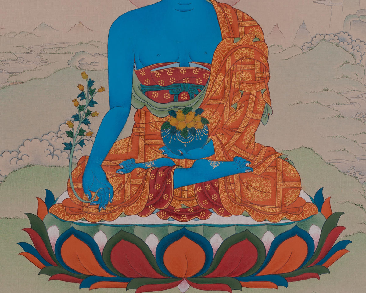 Tibetan Bhaisajyaguru Thangka | Medicine Buddha | Healing Deity