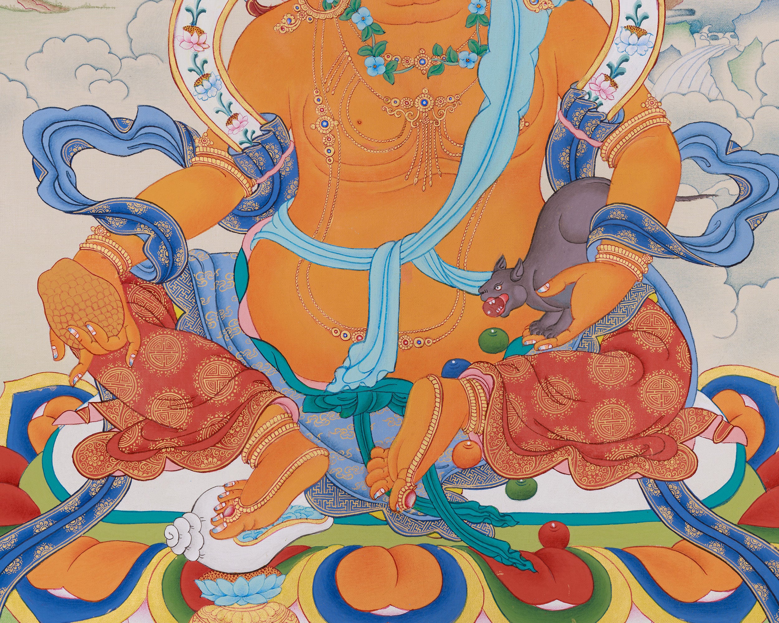 Traditional Thangka of Yellow Dzambhala | Tibetan Buddha Art for Prosperity