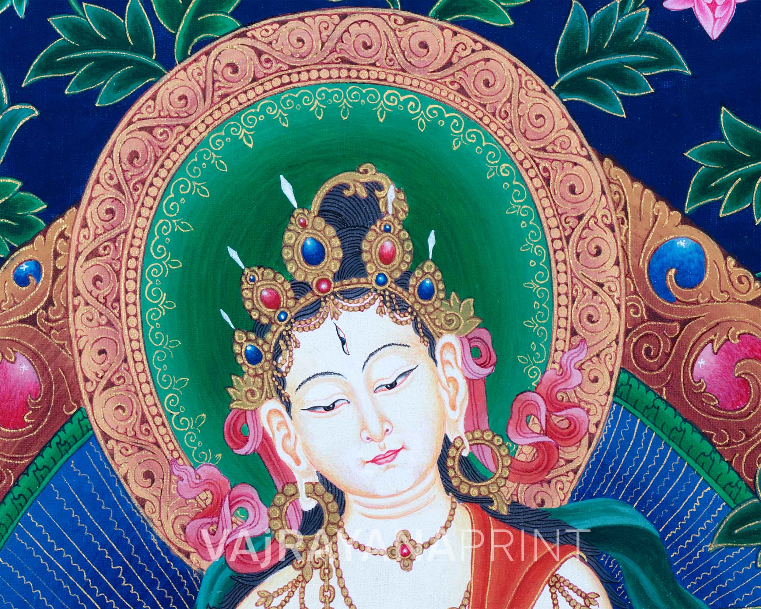 White Tara Female Buddha Giclee Print For Wall Hanging | Buddhist Deity Of Compassion & Longevity Canvas Art