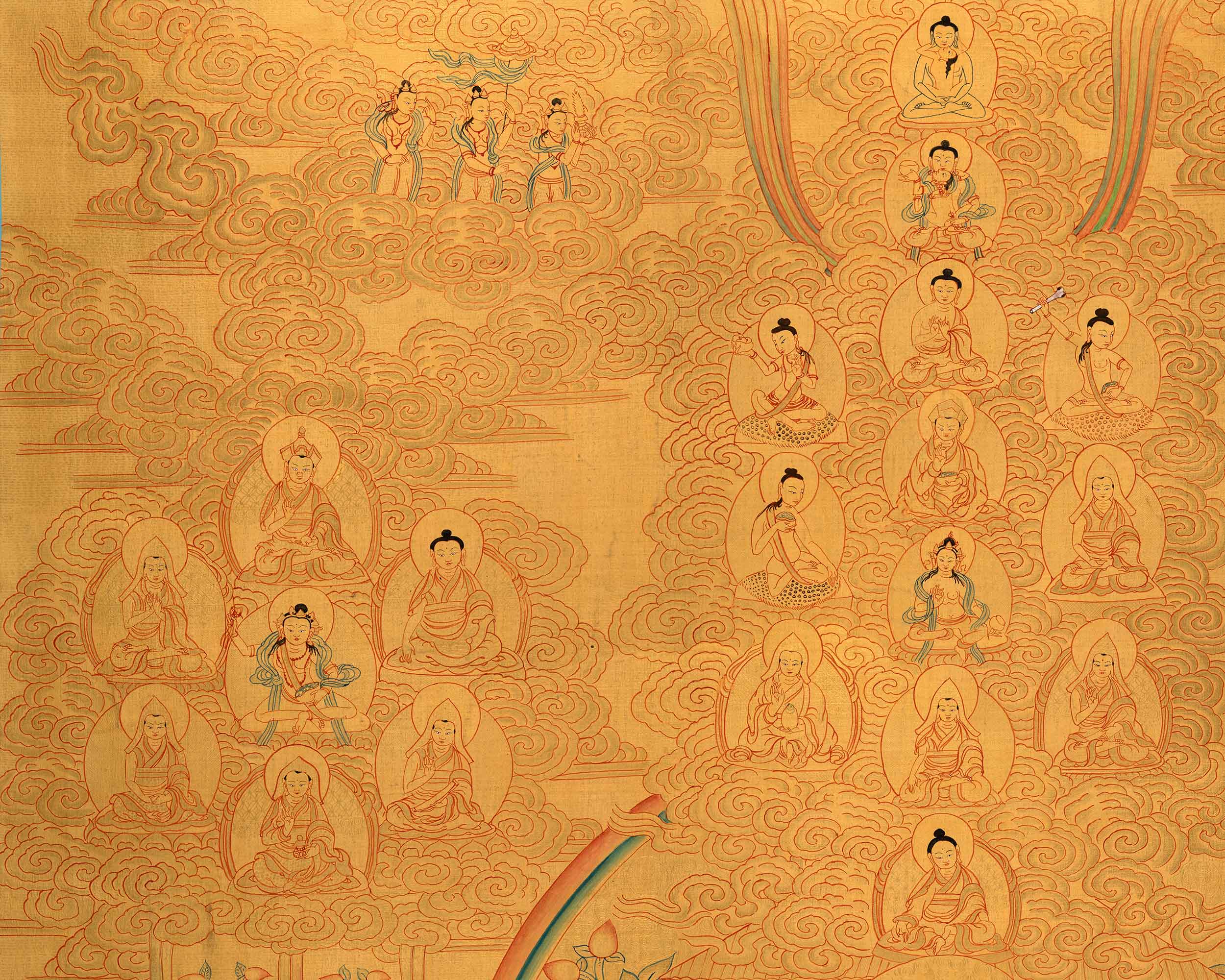 Guru Padmasambhava Lineage Tree Thangka | Hand-painted Buddhist Art | Fine Art For Wall Decor