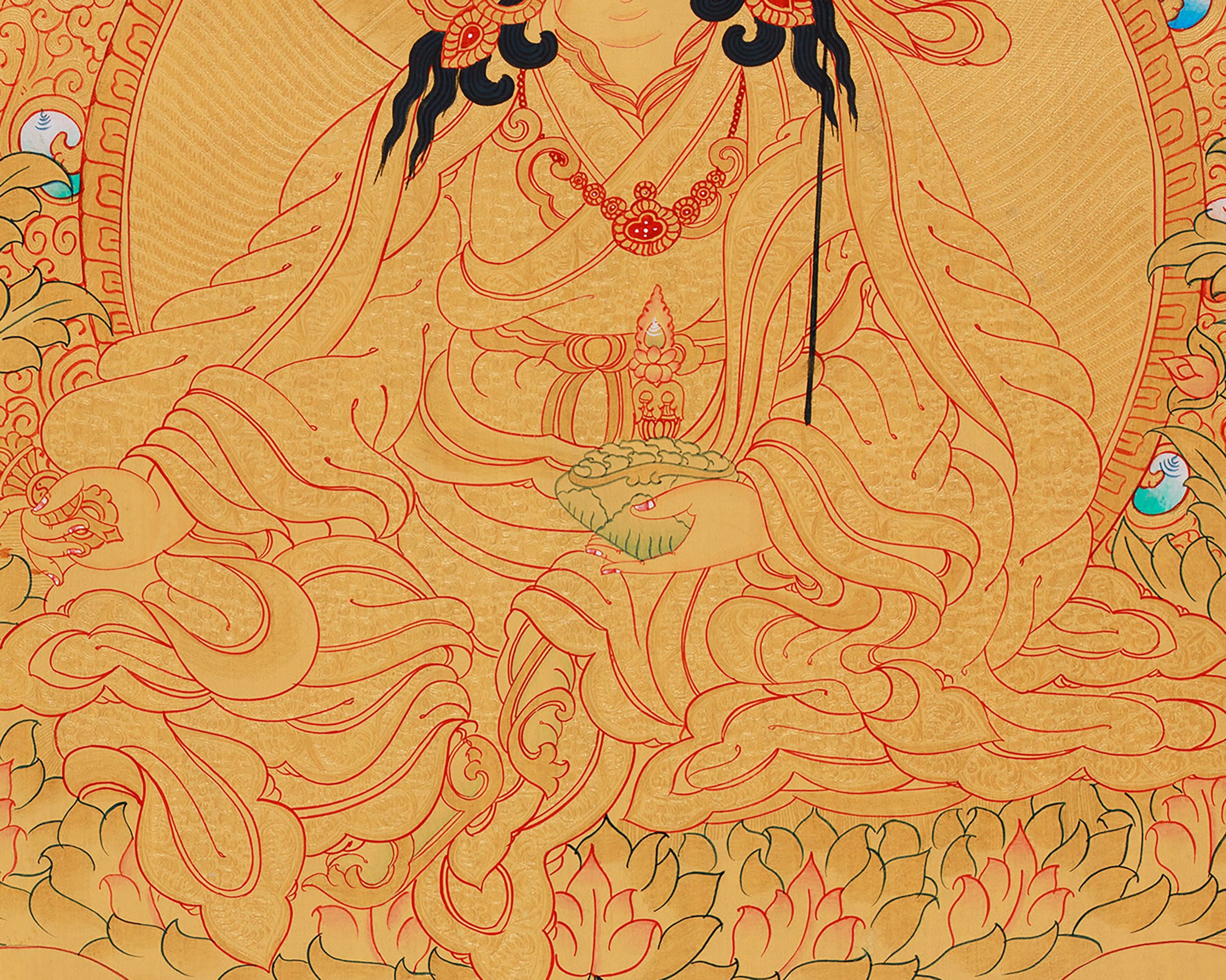 Full Gold Guru Rinpoche Thangka Painting | Second Buddha
