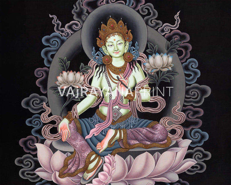 Mother Green Tara Thangka Print | Tibetan Buddhism Wall Décor | Digital Prints
