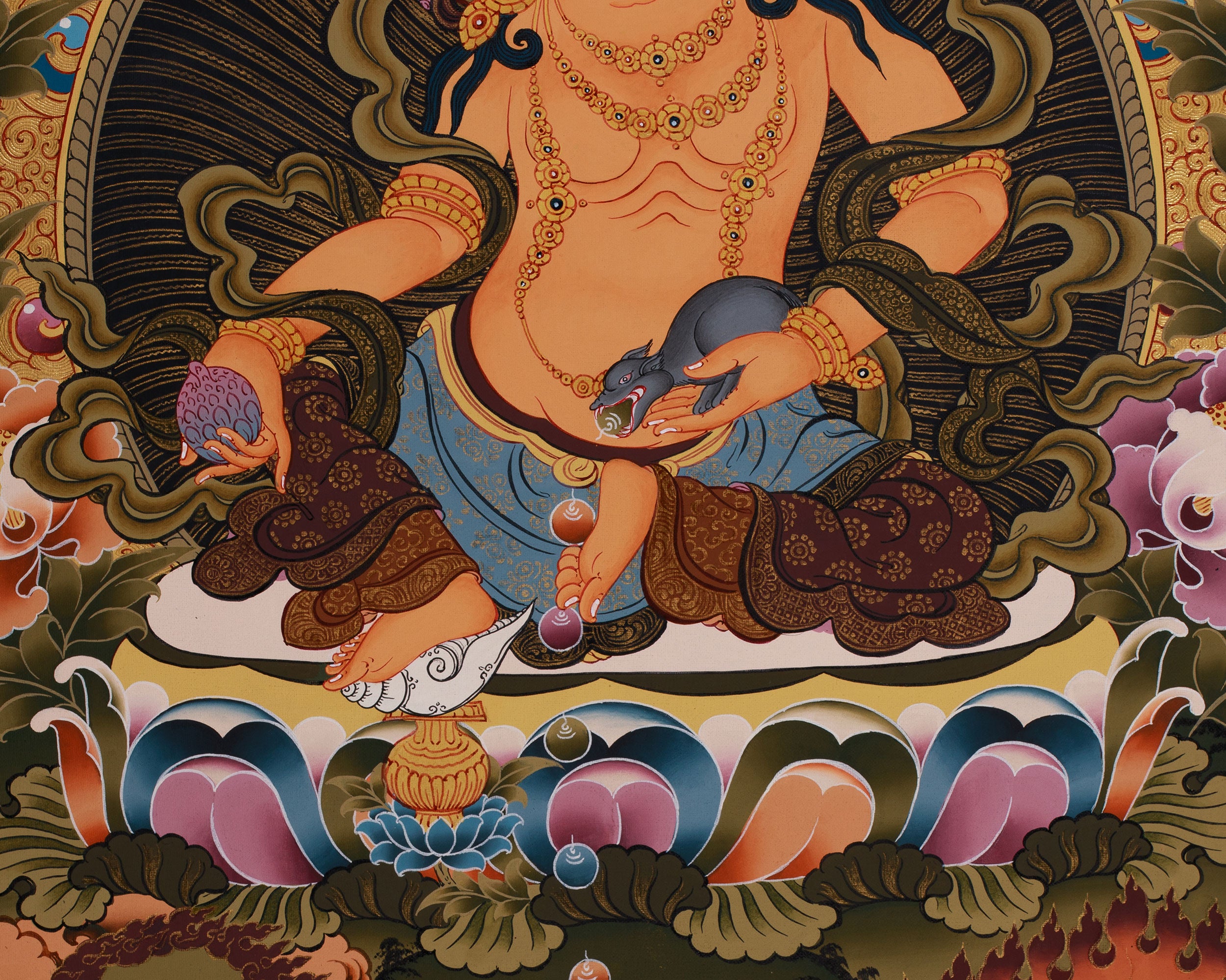 Pancha Dzambhala Thangka | Tibetan Deities of Wealth, Fortune, and Prosperity